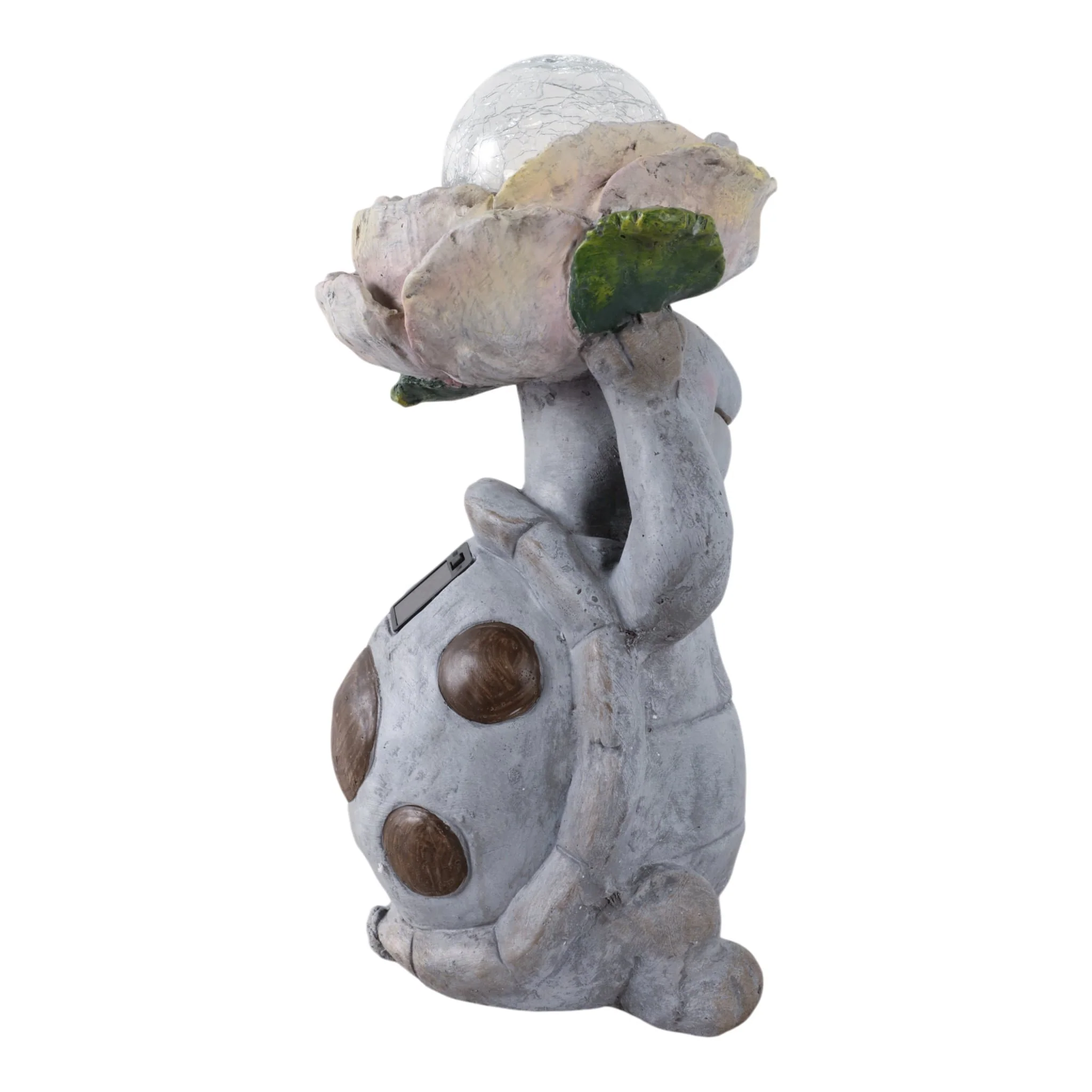 15x9" Turtle Holding Large Solar Flower, Grey Mult - Image 3