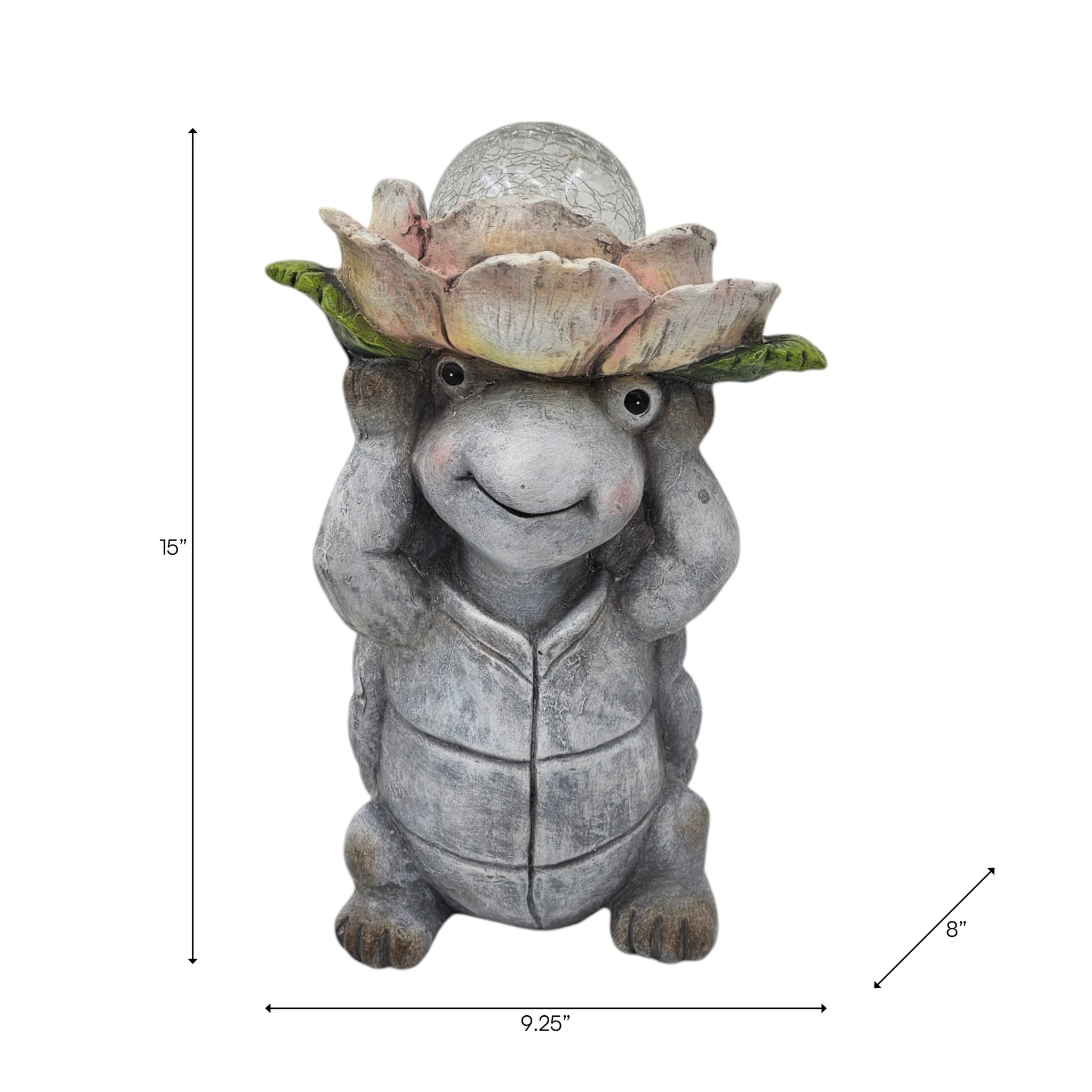 15x9" Turtle Holding Large Solar Flower, Grey Mult - Image 8
