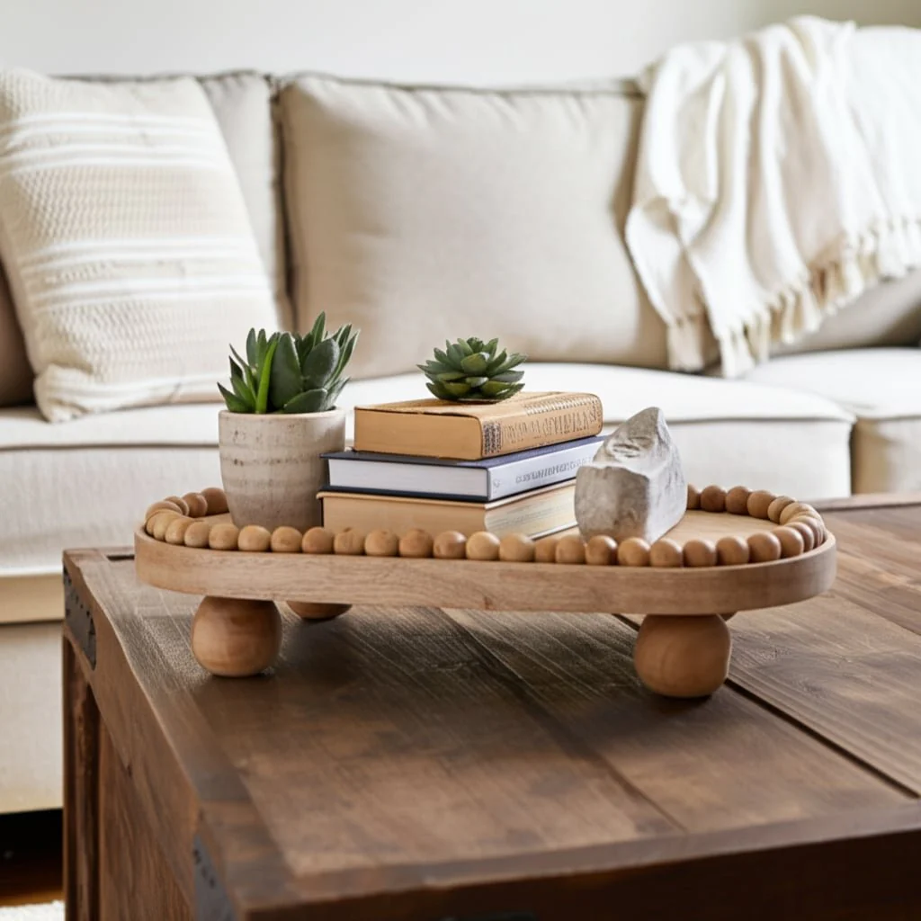 16" Beaded Oval Tray With Ball Feet, Natural - Image 11