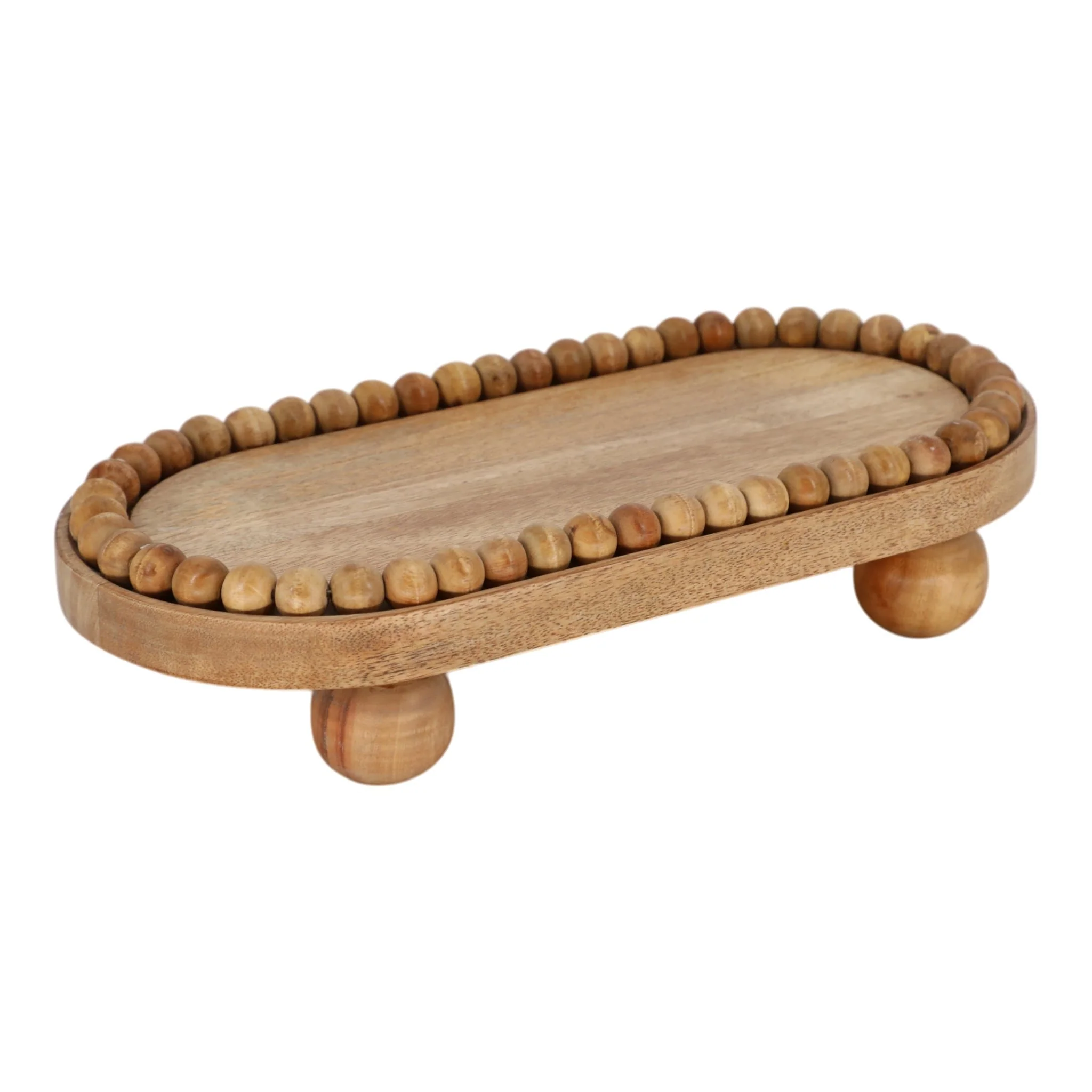 16" Beaded Oval Tray With Ball Feet, Natural - Image 2