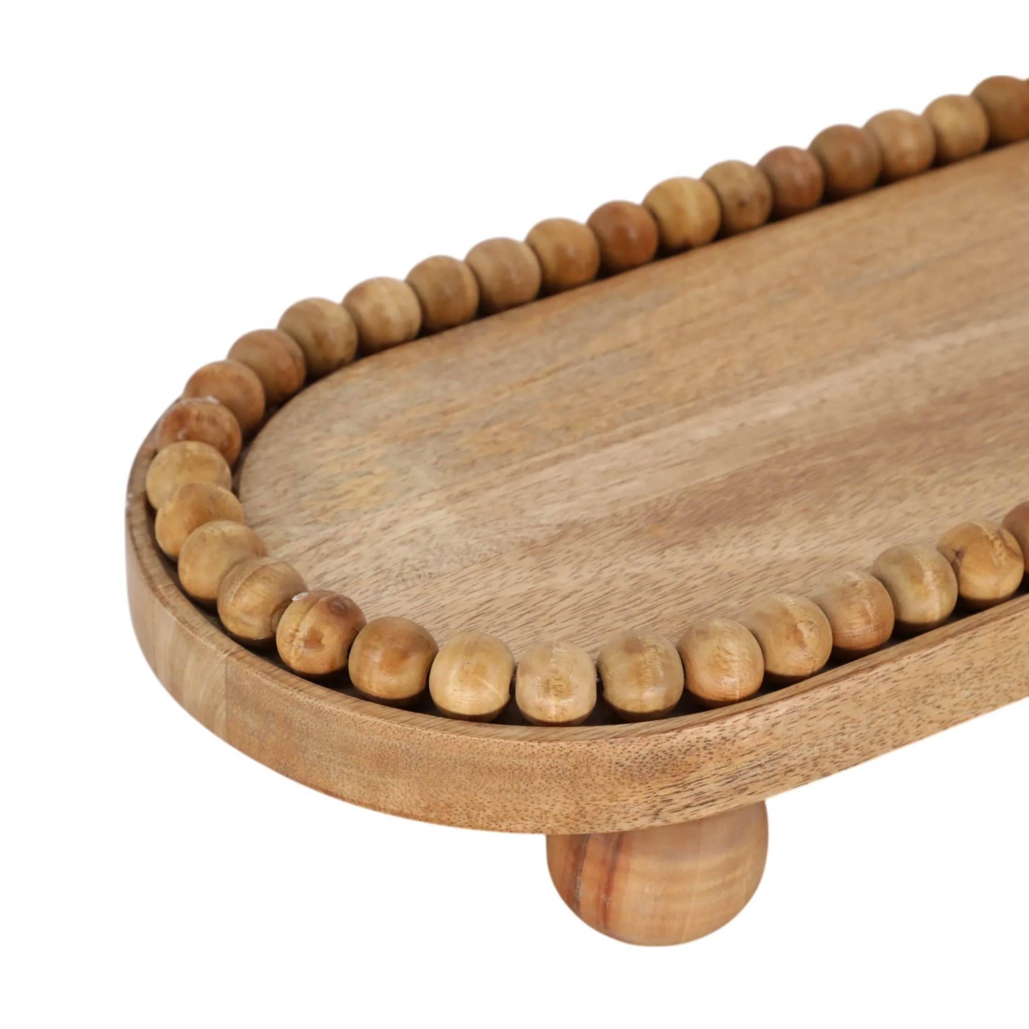 16" Beaded Oval Tray With Ball Feet, Natural - Image 4
