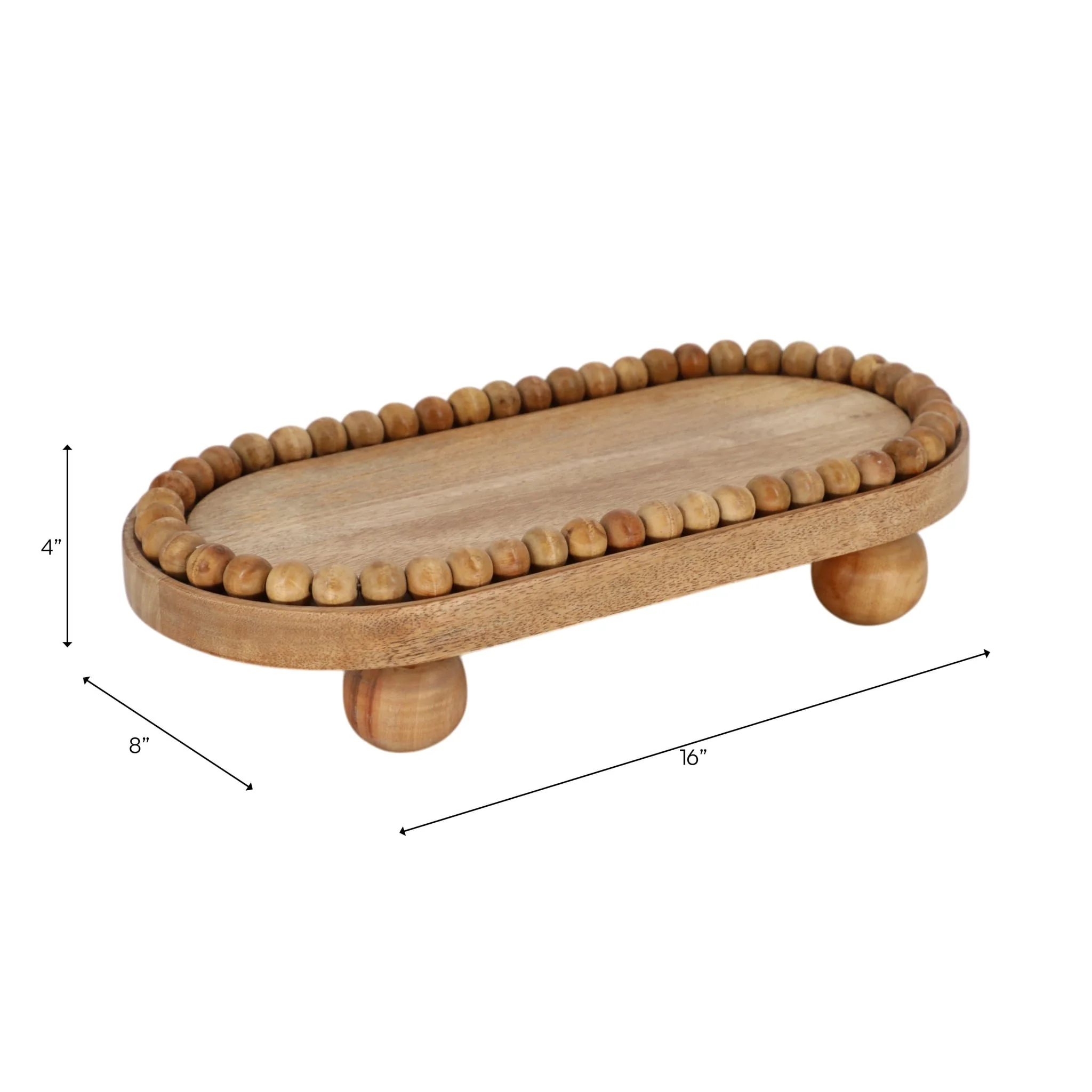 16" Beaded Oval Tray With Ball Feet, Natural - Image 7