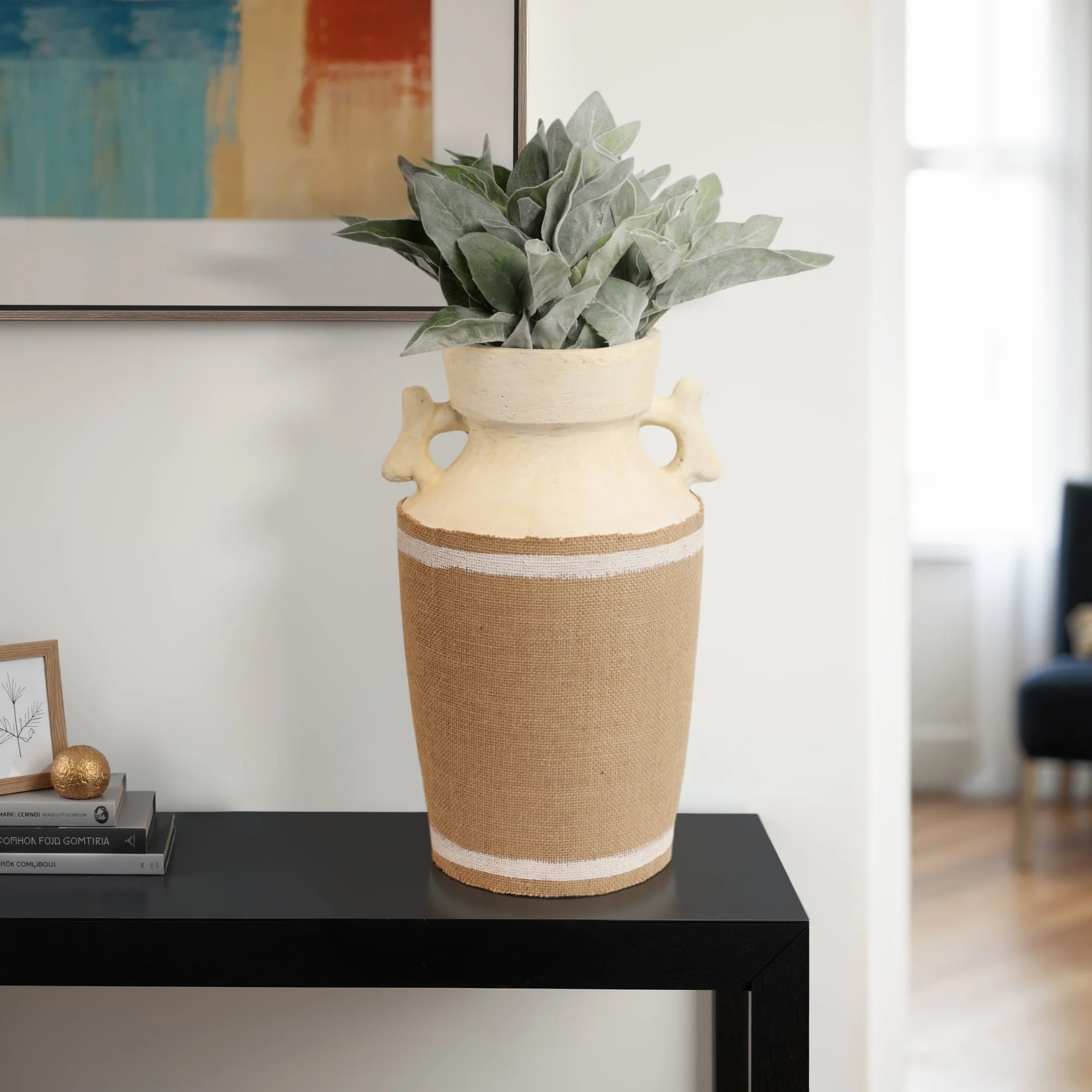16" Burlap On Terracotta Vase, Ivory/natural - Image 11