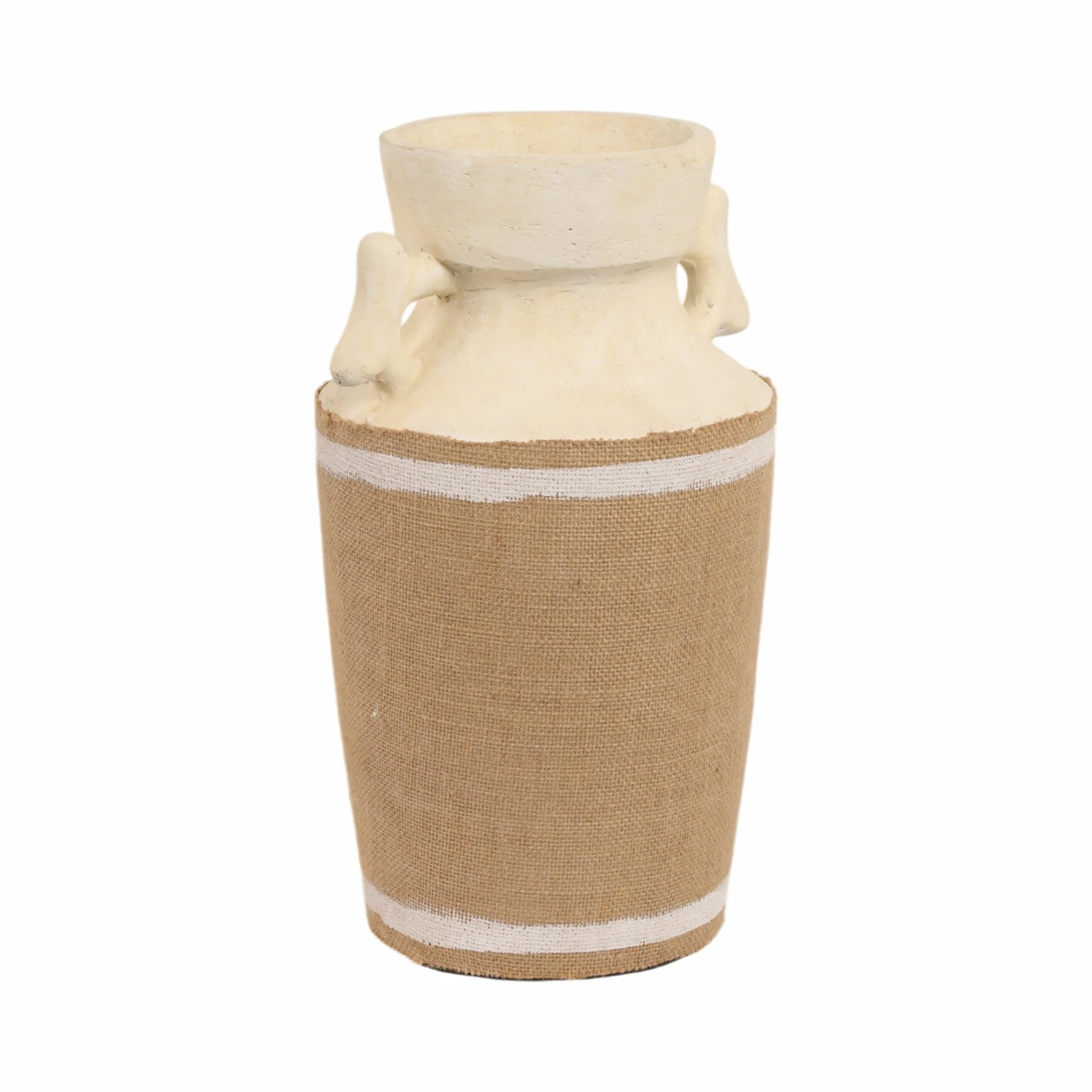 16" Burlap On Terracotta Vase, Ivory/natural - Image 3