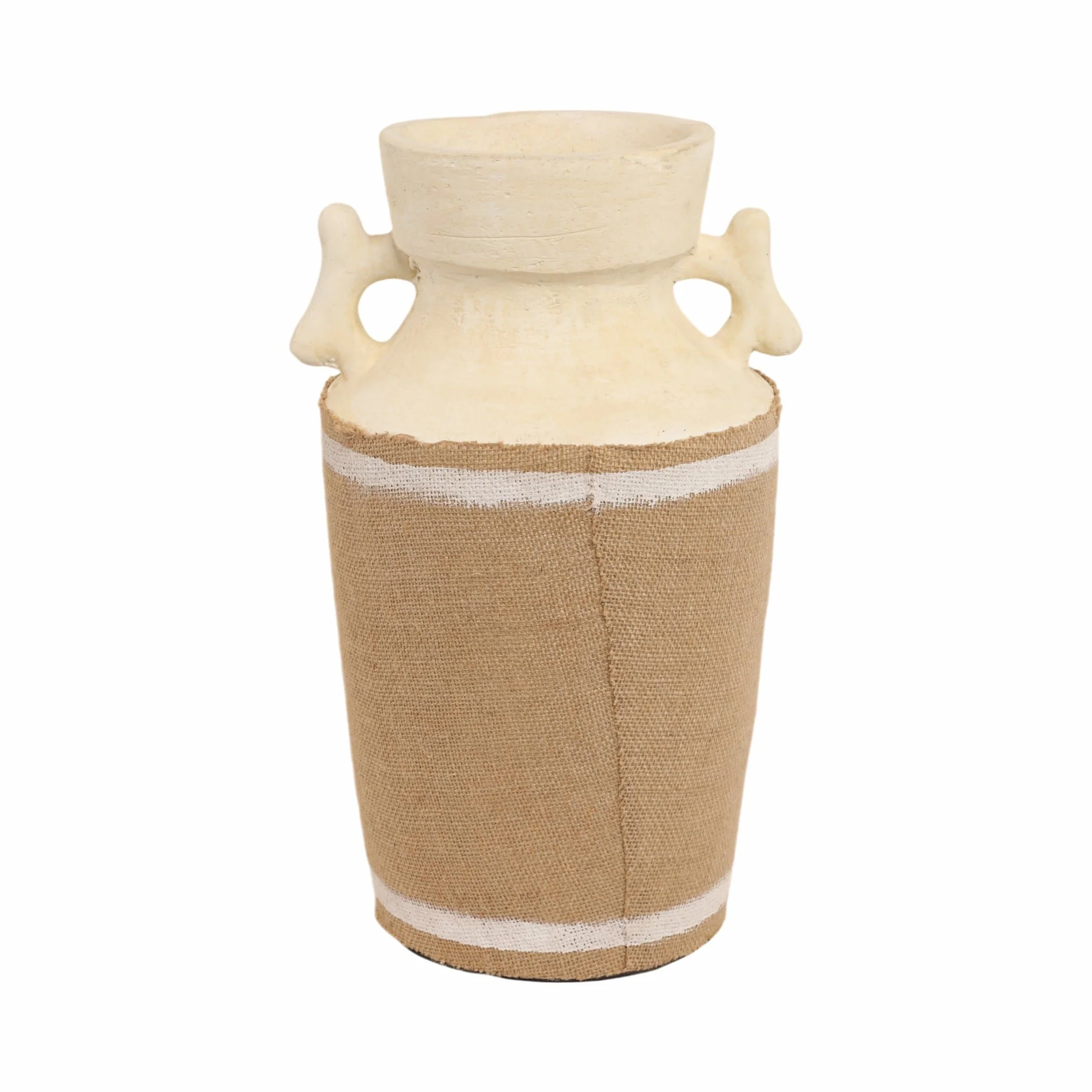 16" Burlap On Terracotta Vase, Ivory/natural - Image 5