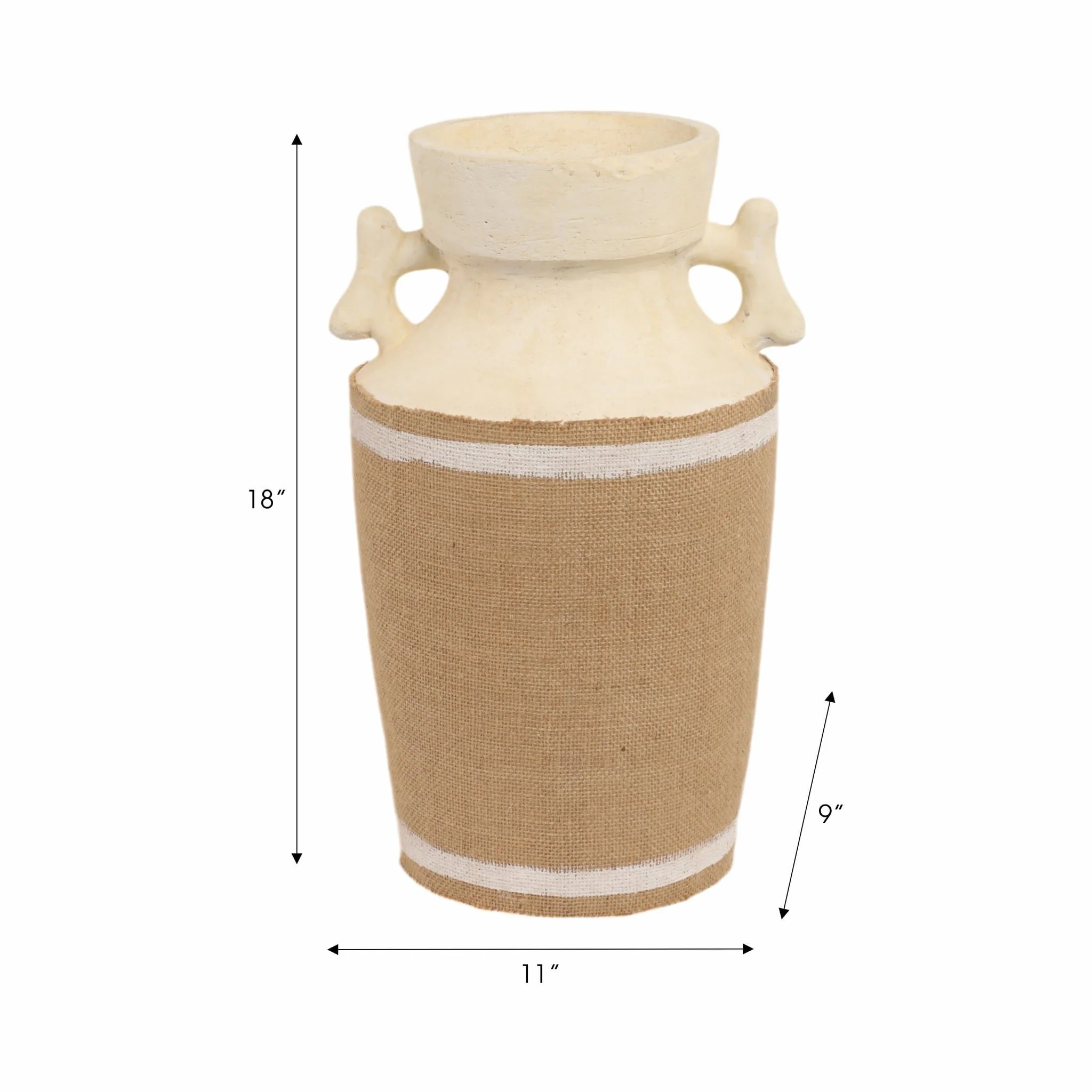 16" Burlap On Terracotta Vase, Ivory/natural - Image 9