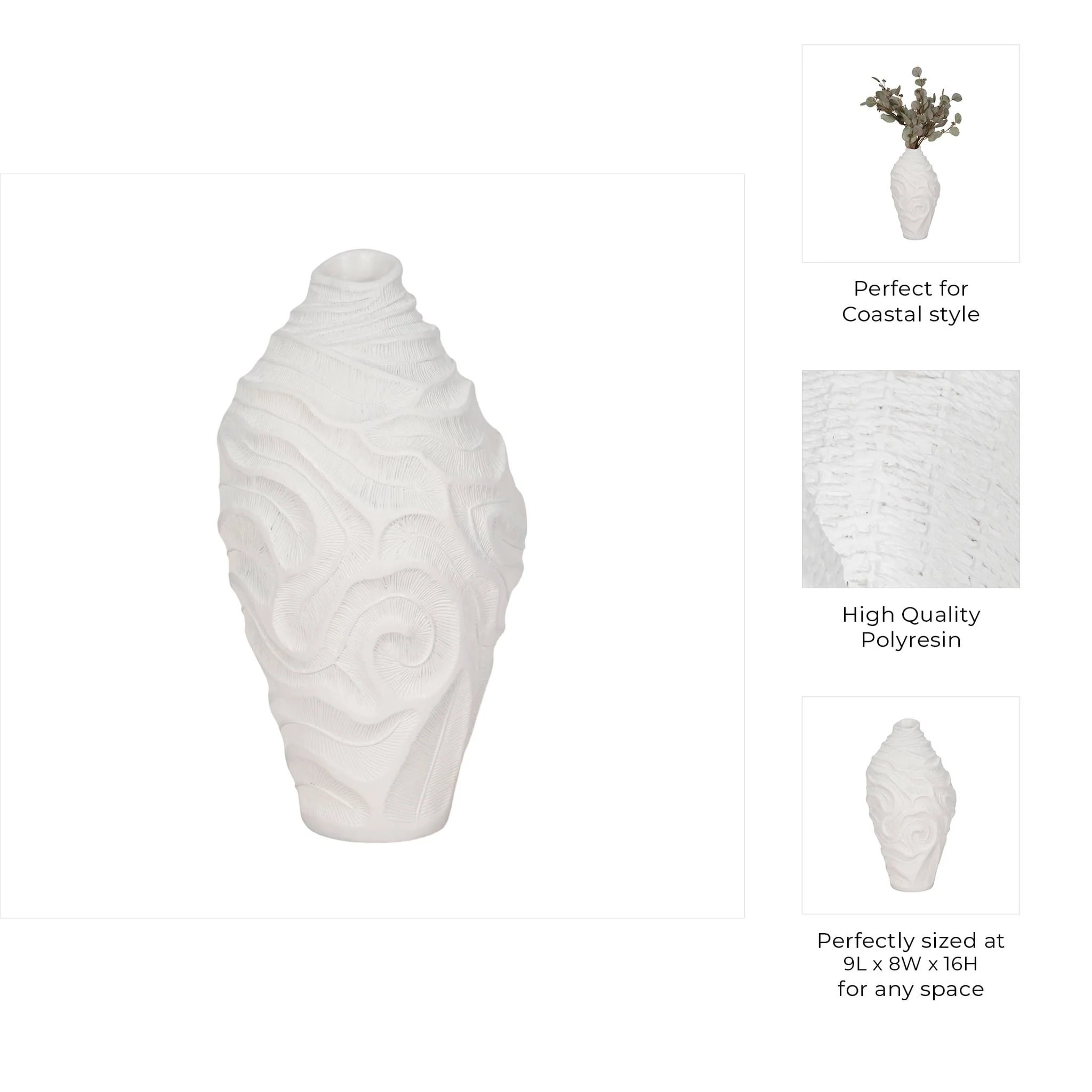 16" Coastal Coral Vase, White - Image 10