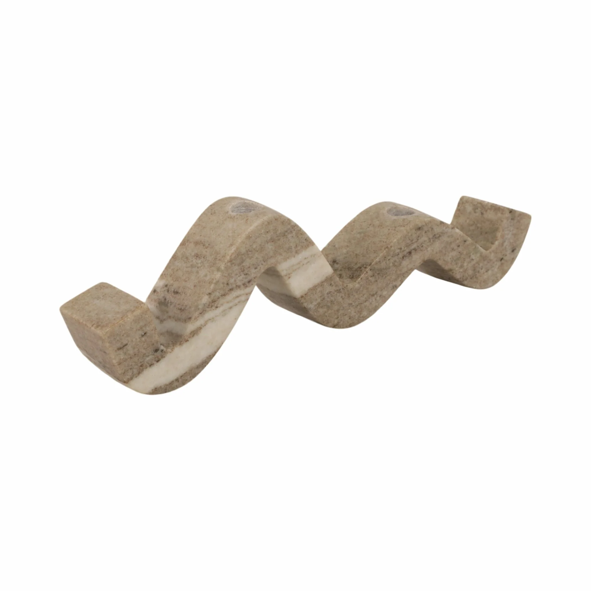 16" Curvy Marble 2-taper Candle Holder, Beige - Image 3