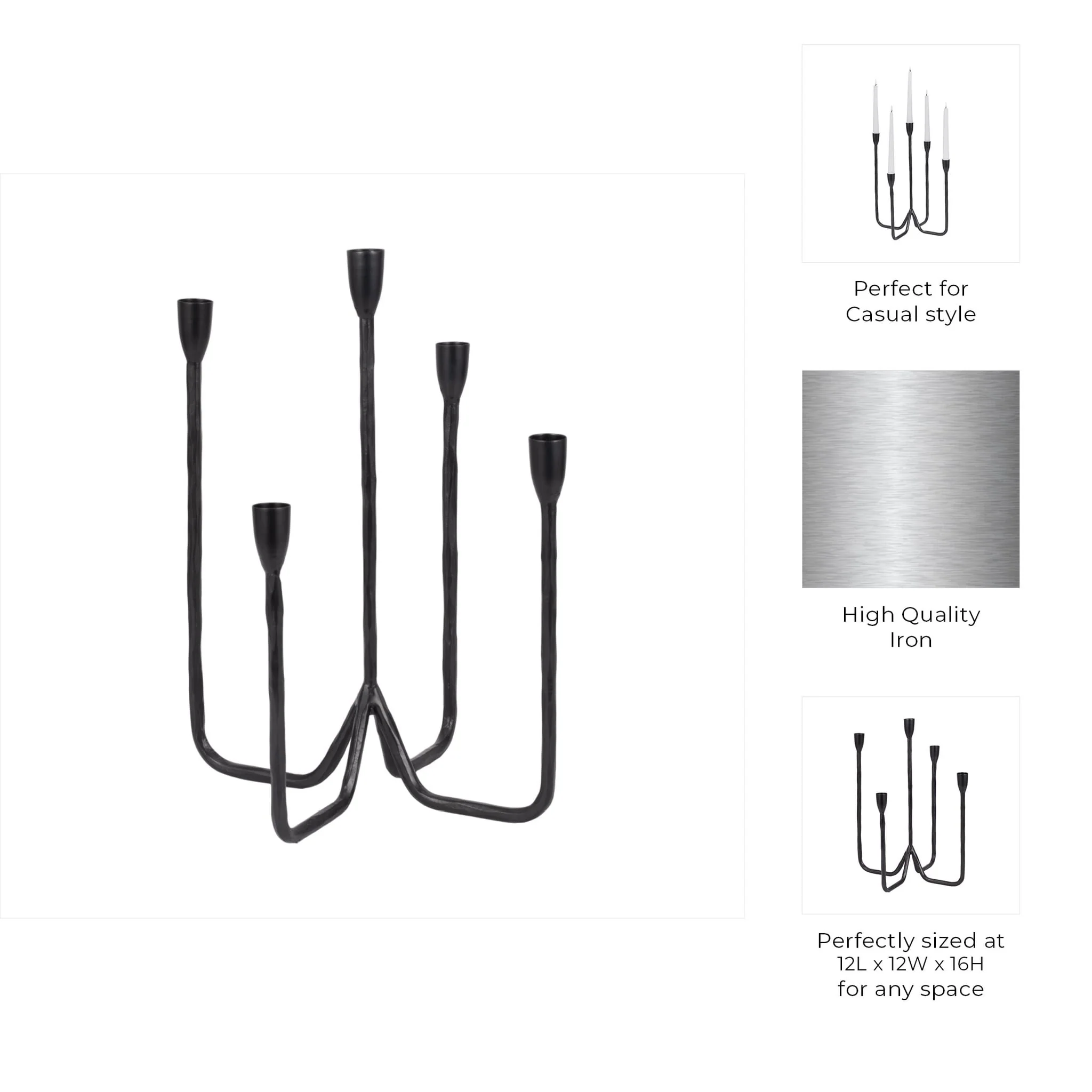 16" Forged 5-taper Candle Holder, Black - Image 9