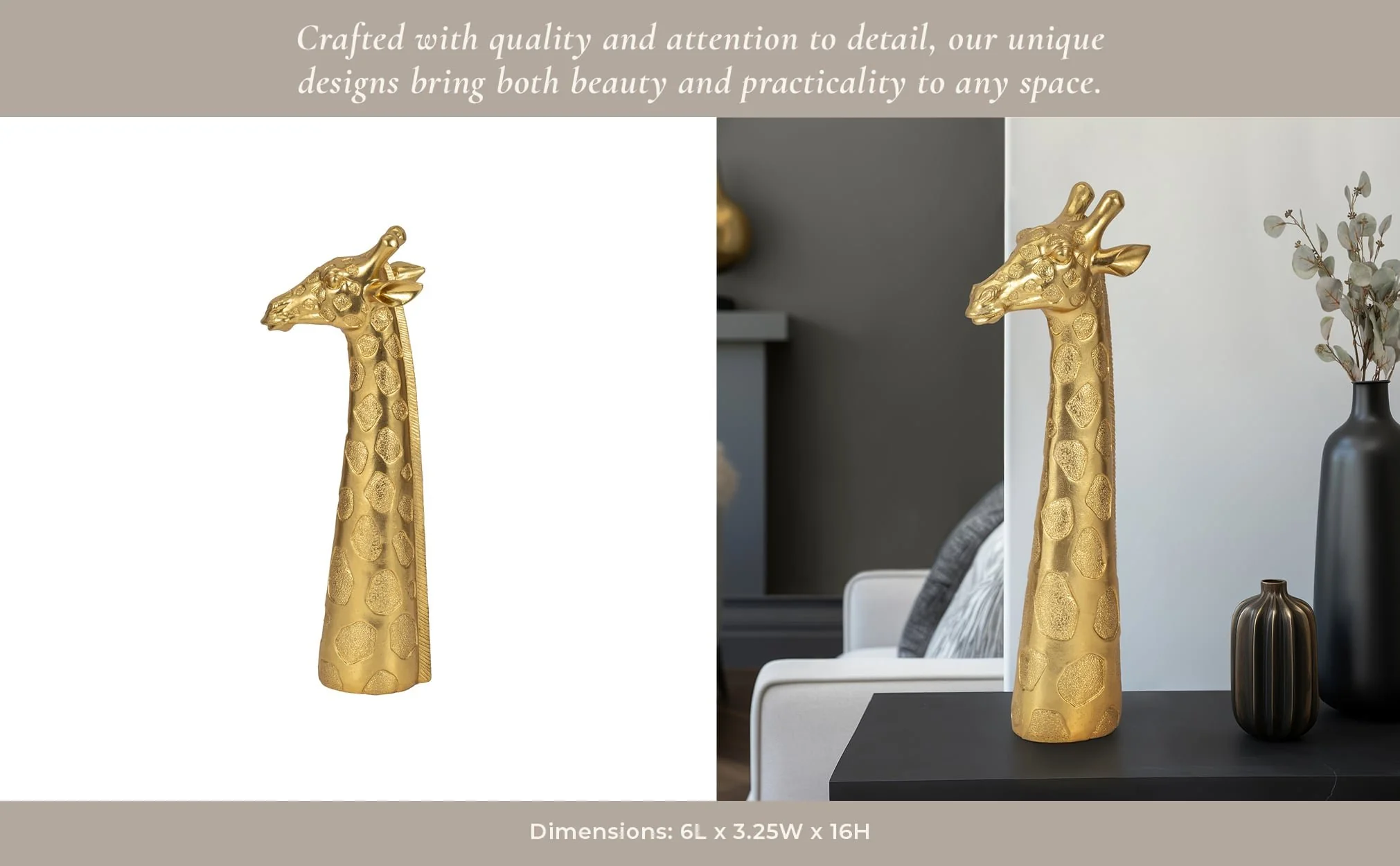16" Giraffe Head Tabletop Decor, Gold - Image 12