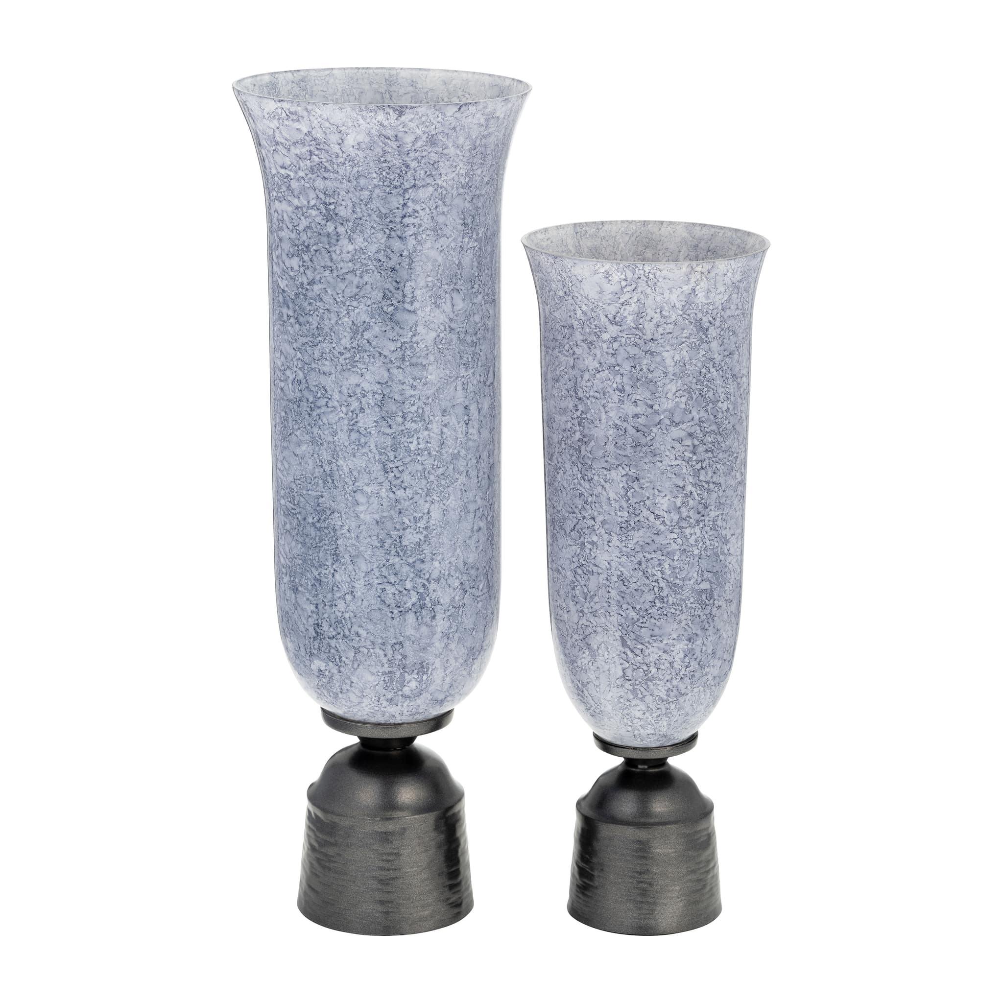 16", Glass Vase W/metal Base, Blue - Image 8