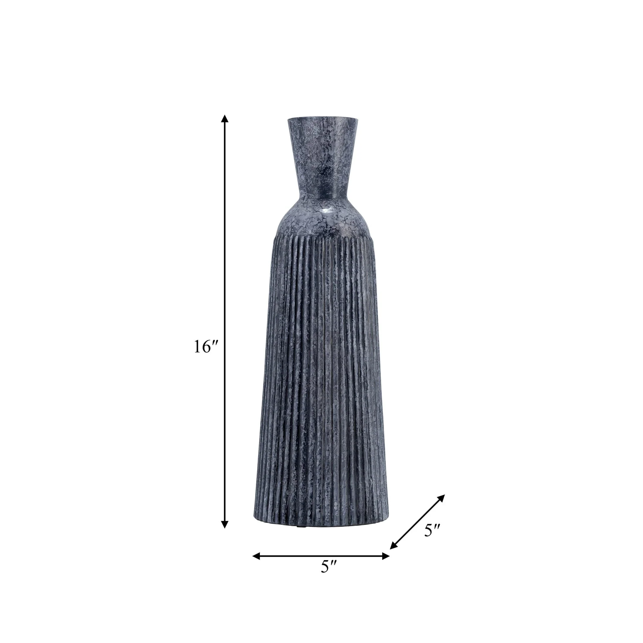 16", Grooved Glass Vase, Blue - Image 8