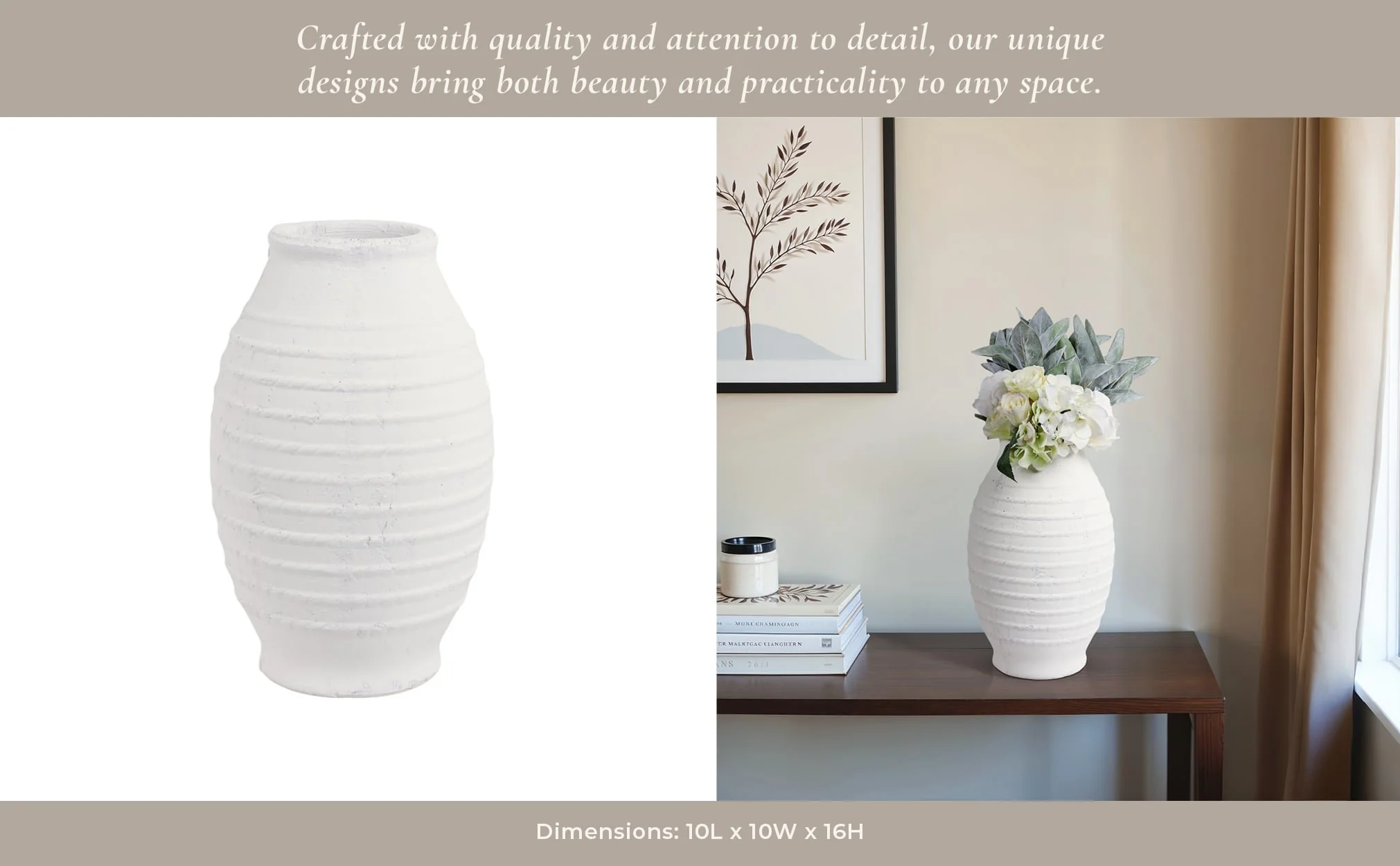 16" Rope Ribbed Vase, White - Image 10