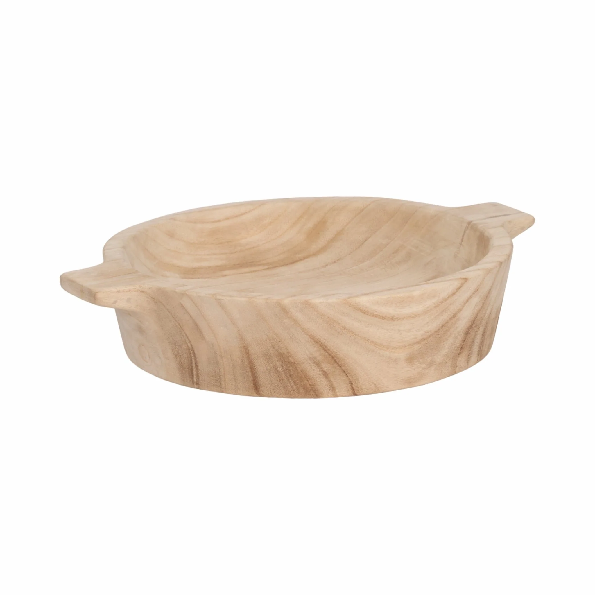 16" Round Wood Bowl With Handles, Natural - Image 3