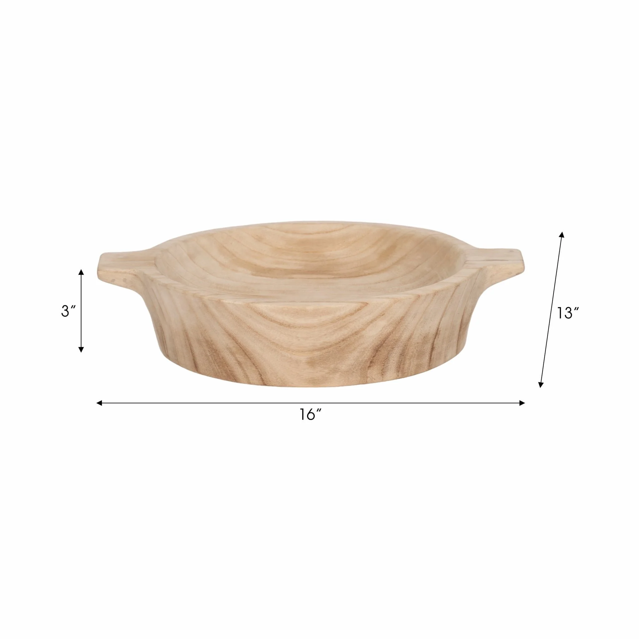 16" Round Wood Bowl With Handles, Natural - Image 7