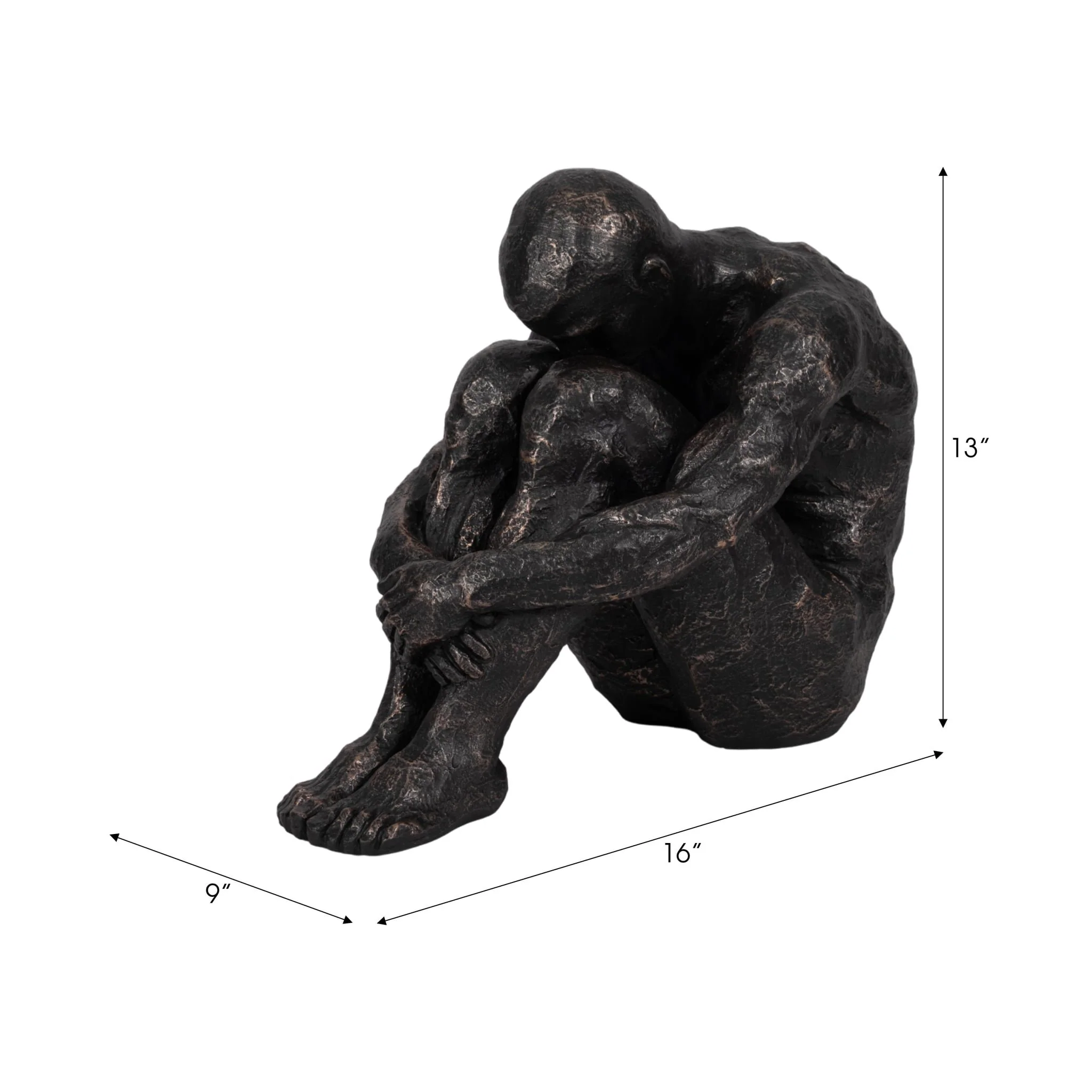 16" Sitting Man, Bronze - Image 9