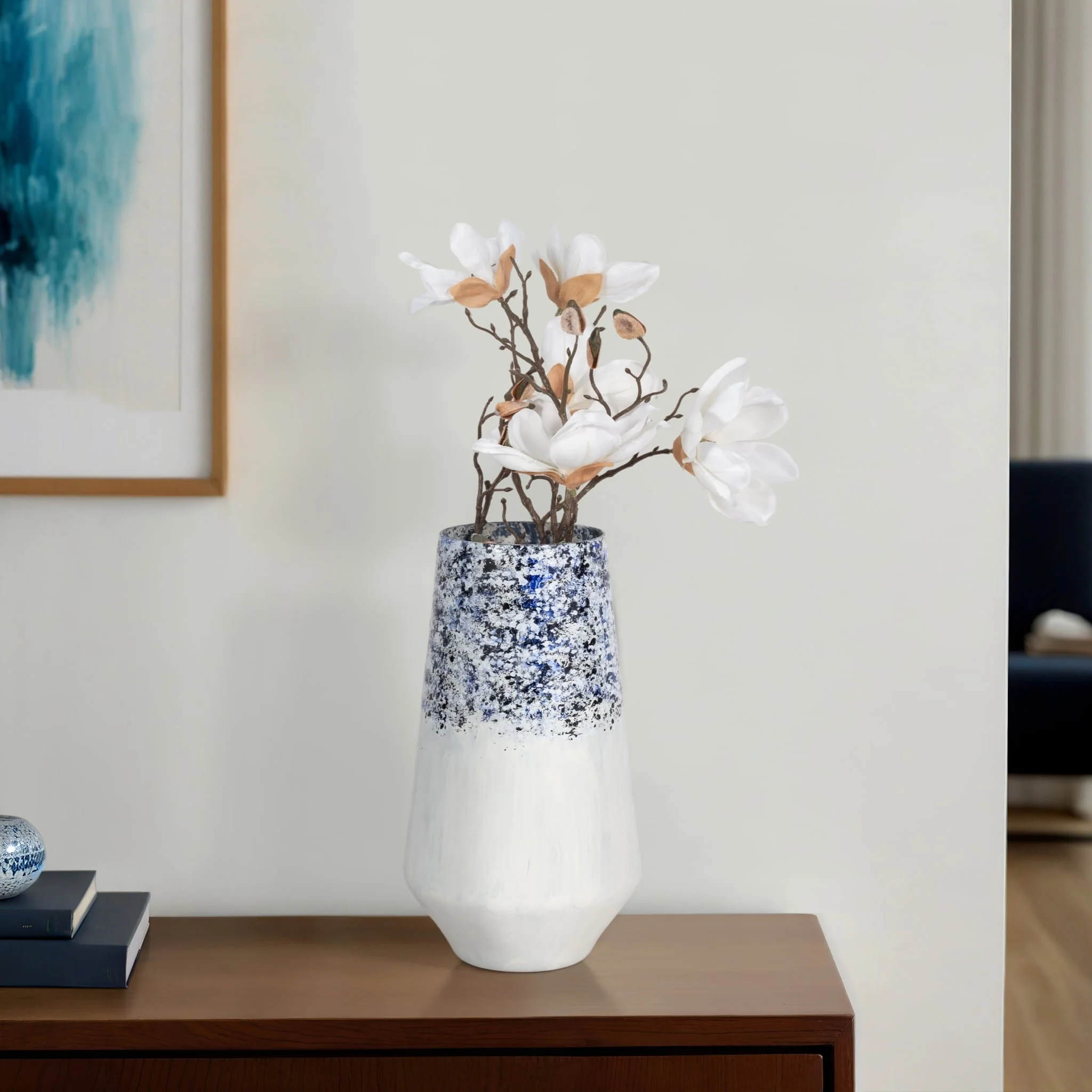 16" Tapered Bottom Vase Arctic Finish, White/blue - Image 10