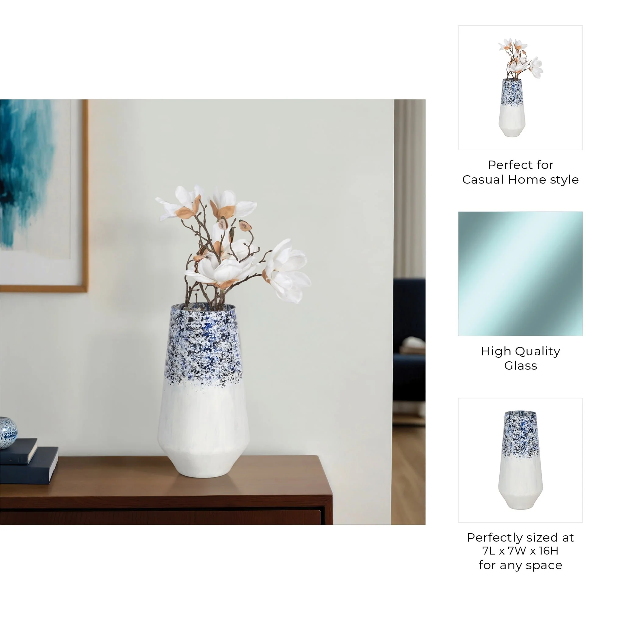 16" Tapered Bottom Vase Arctic Finish, White/blue - Image 9