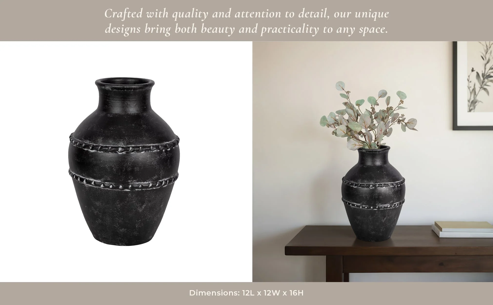 16" Traditional Terracotta Vase, Black - Image 11
