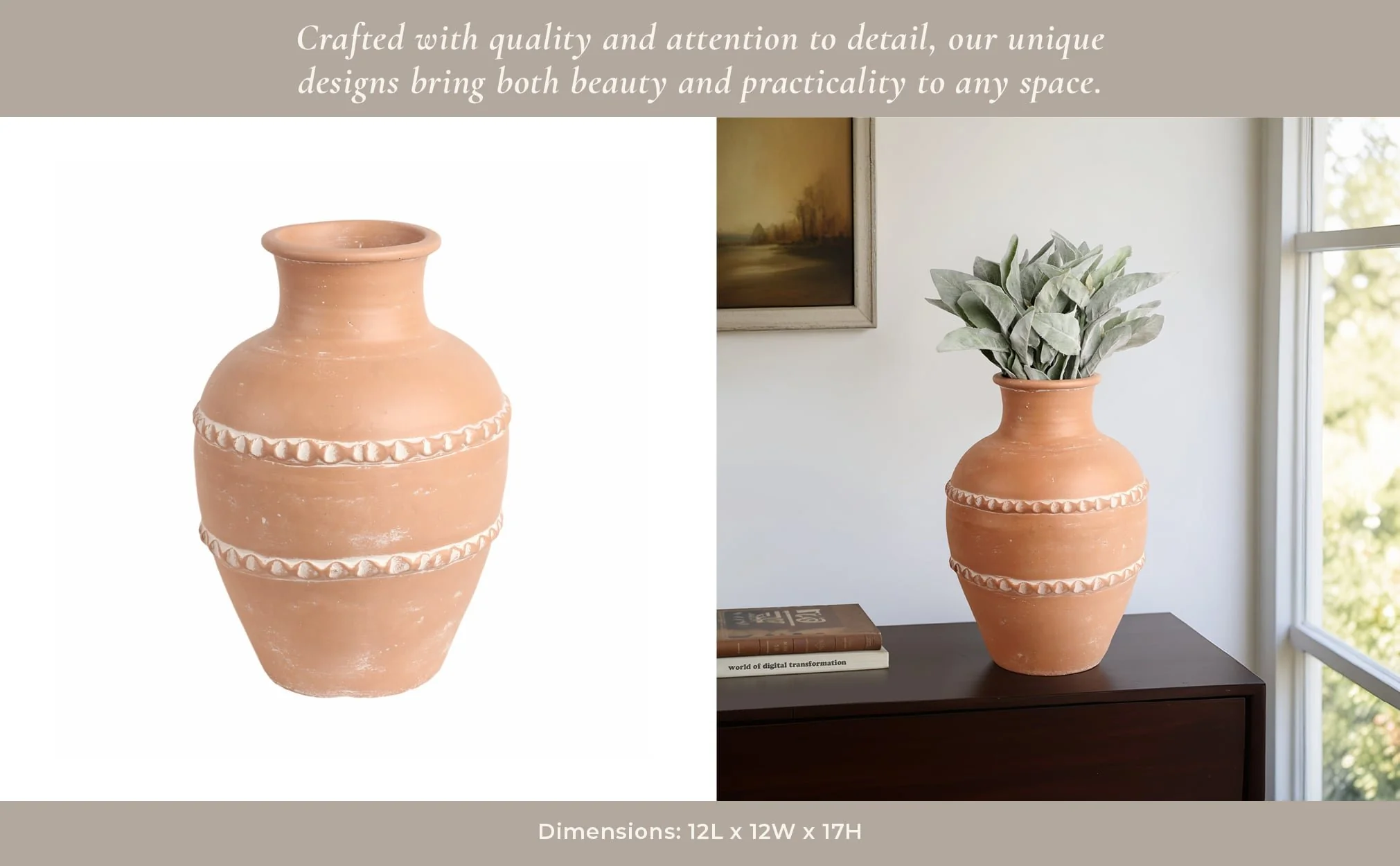 16" Traditional Terracotta Vase, Terracotta - Image 11
