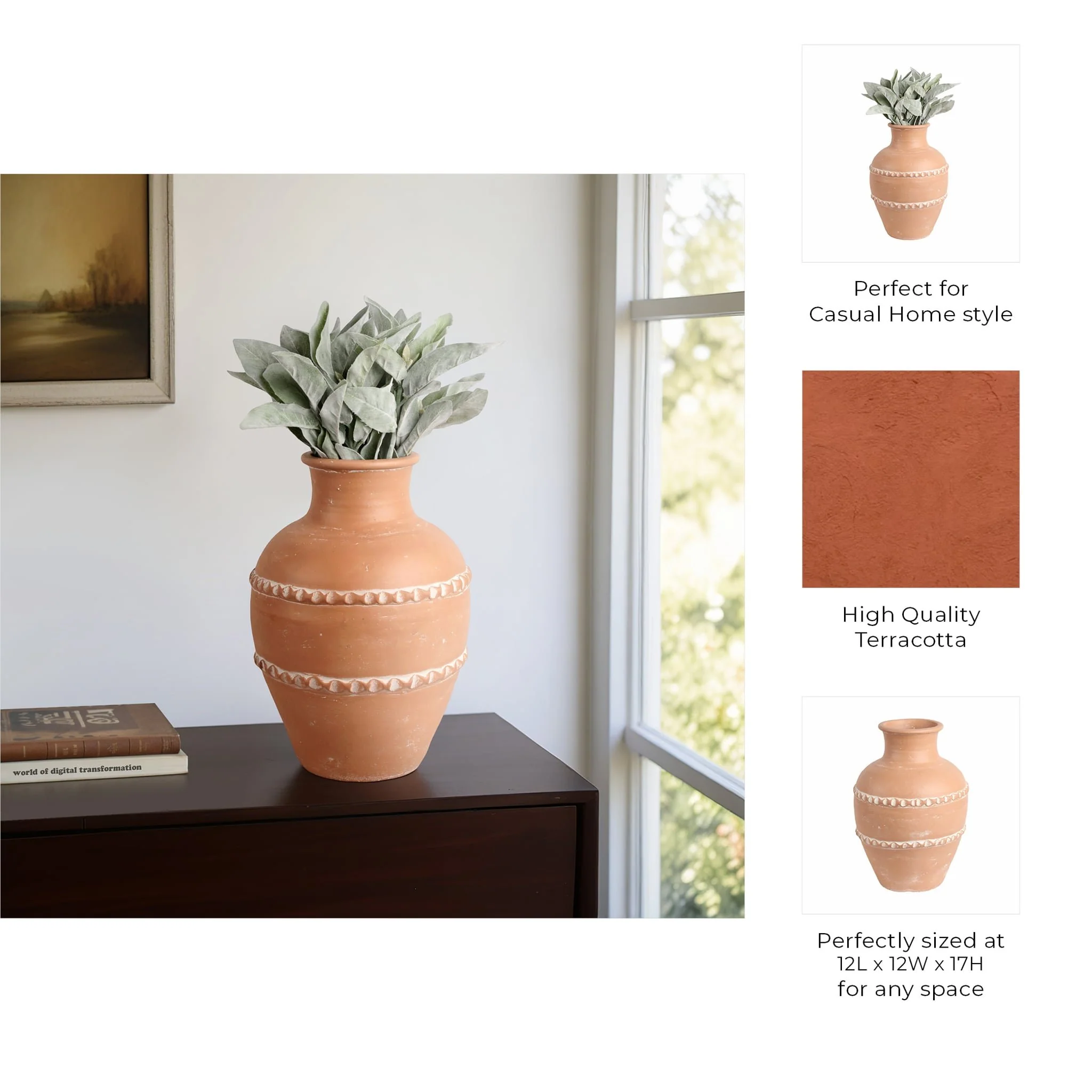 16" Traditional Terracotta Vase, Terracotta - Image 9