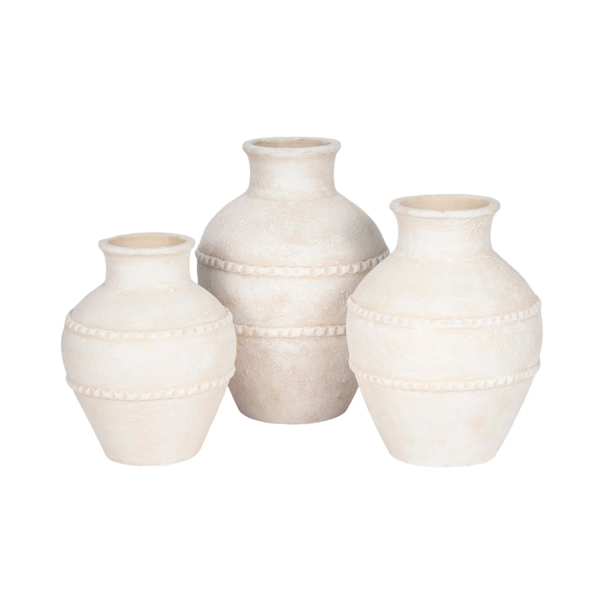 16" Traditional Textured Terracotta Vase, Ivory - Image 7
