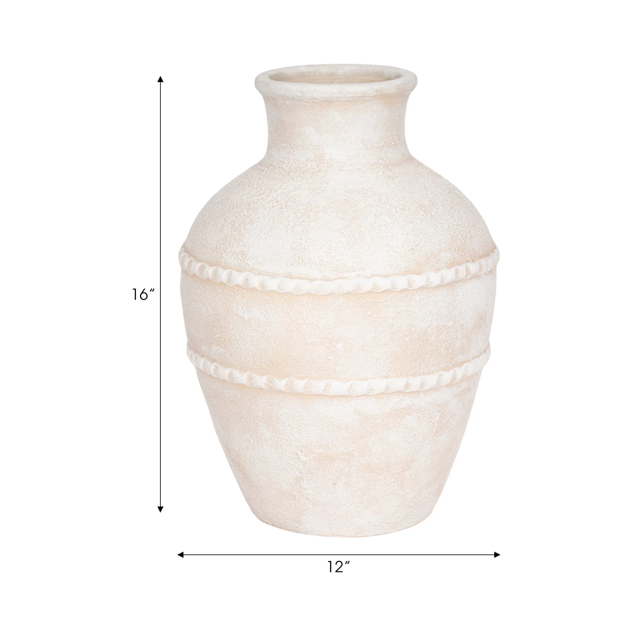 16" Traditional Textured Terracotta Vase, Ivory - Image 8