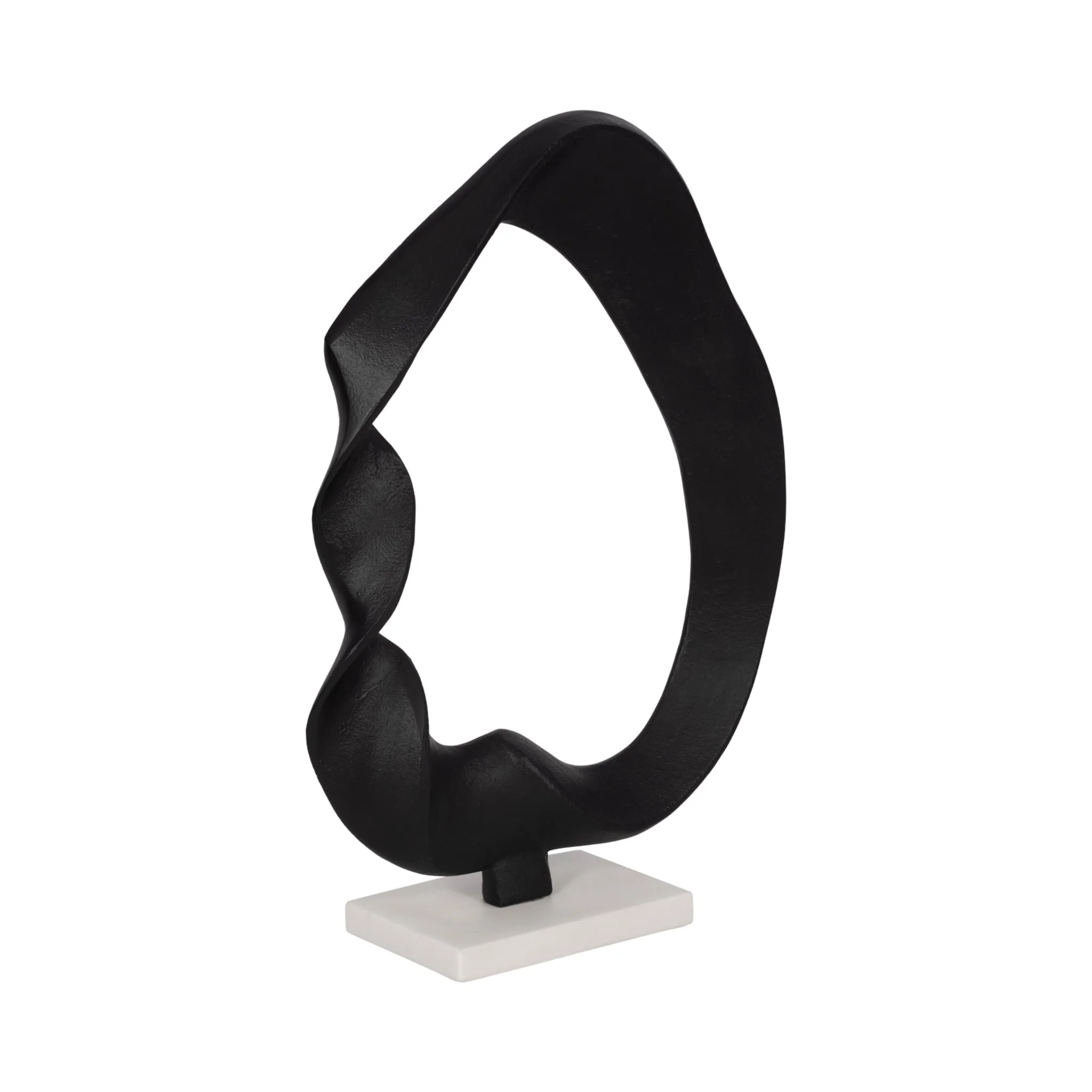 16" Twisted Sculpture On Marble Base, Black/white - Image 2