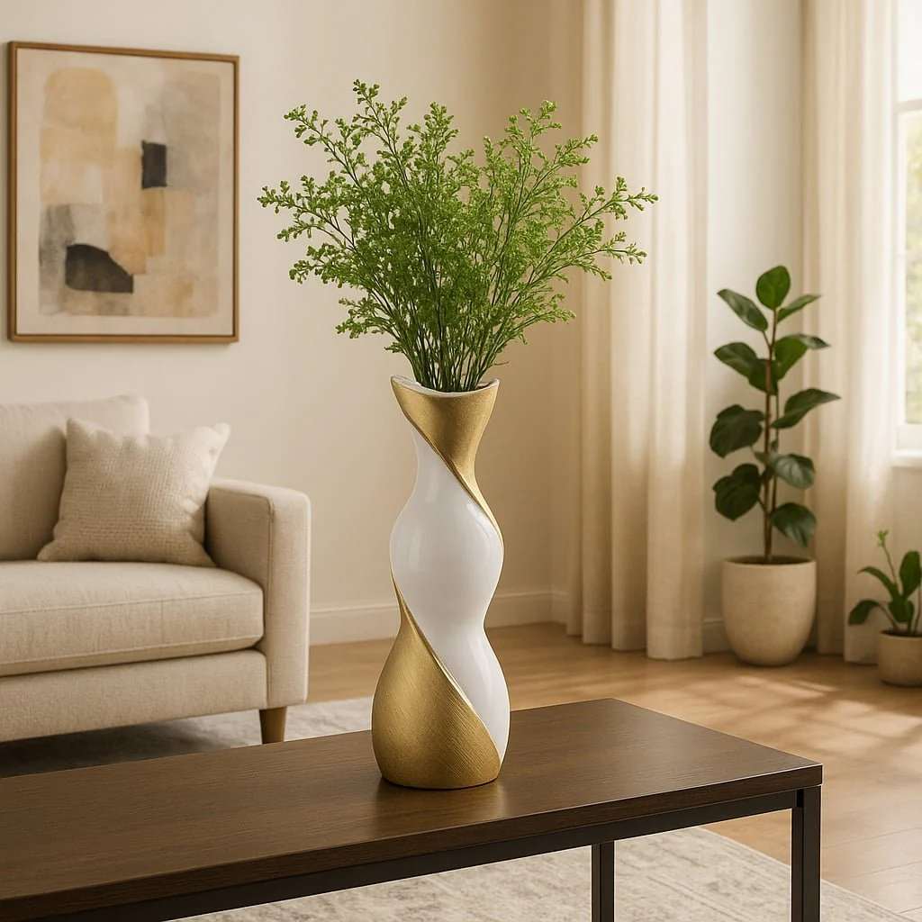 16" Twisted Vase, White/gold - Image 11