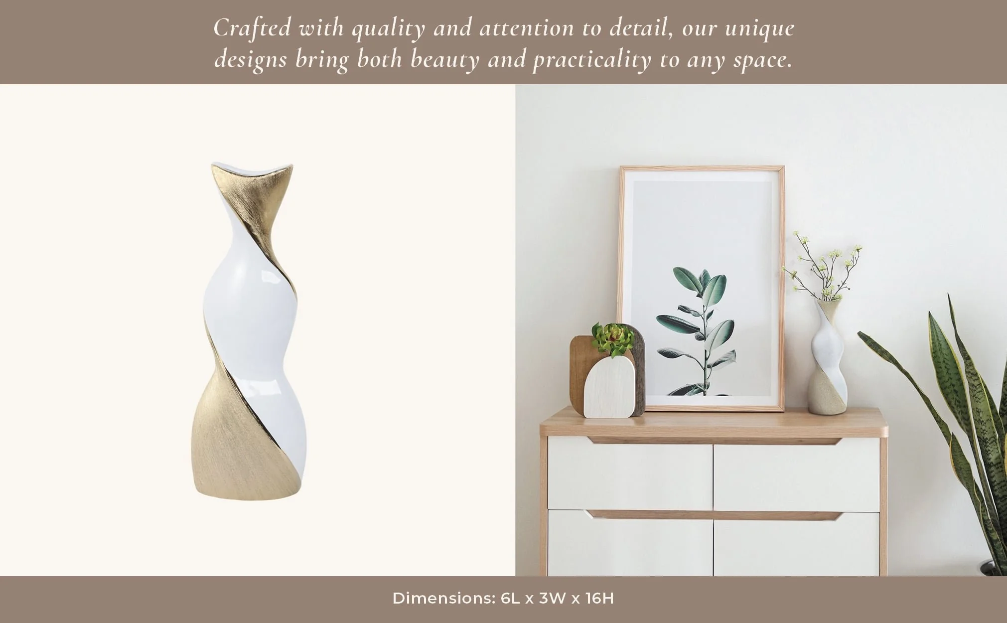 16" Twisted Vase, White/gold - Image 14