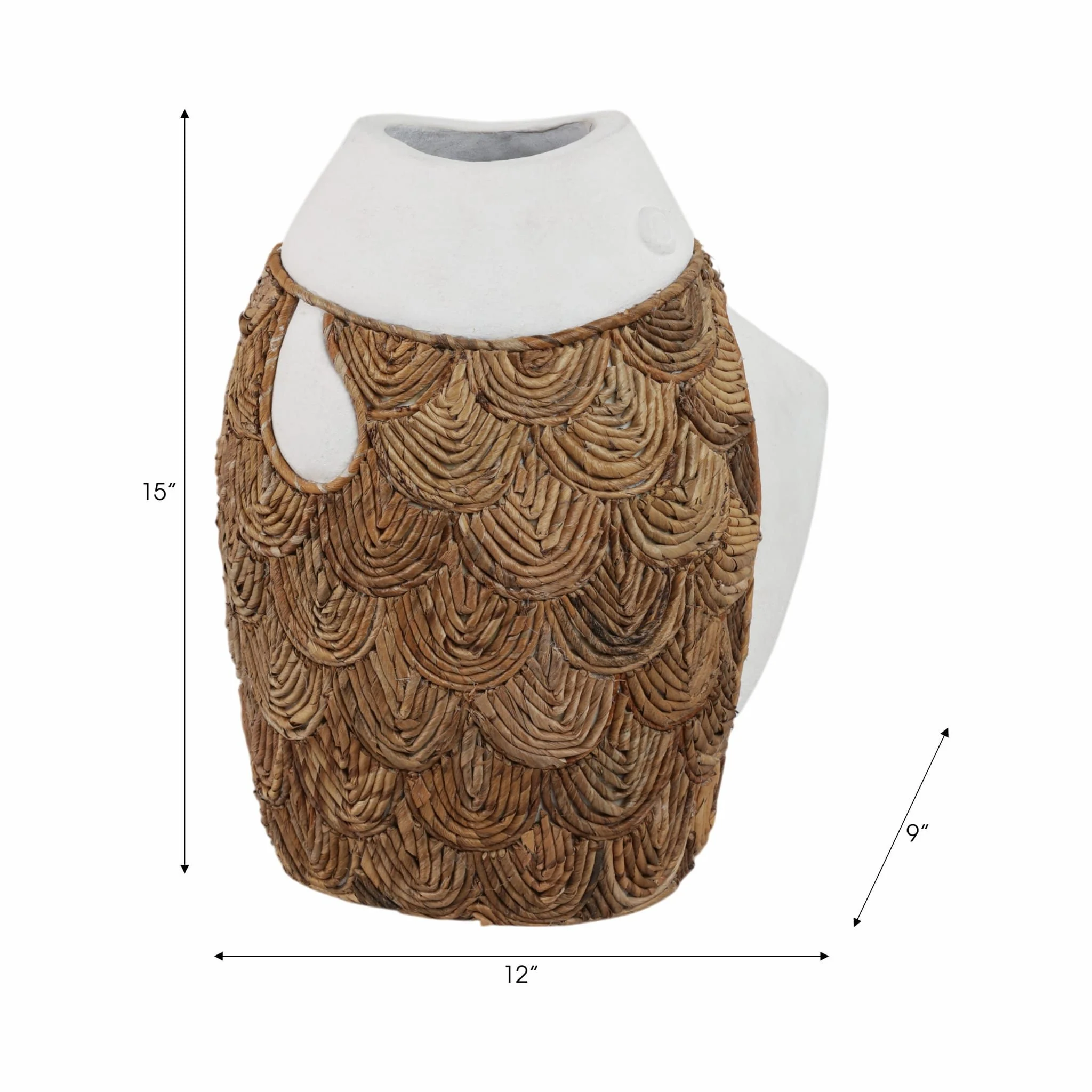 16" Woven Scale Terracotta Fsh Vase, Ivory/natural - Image 8