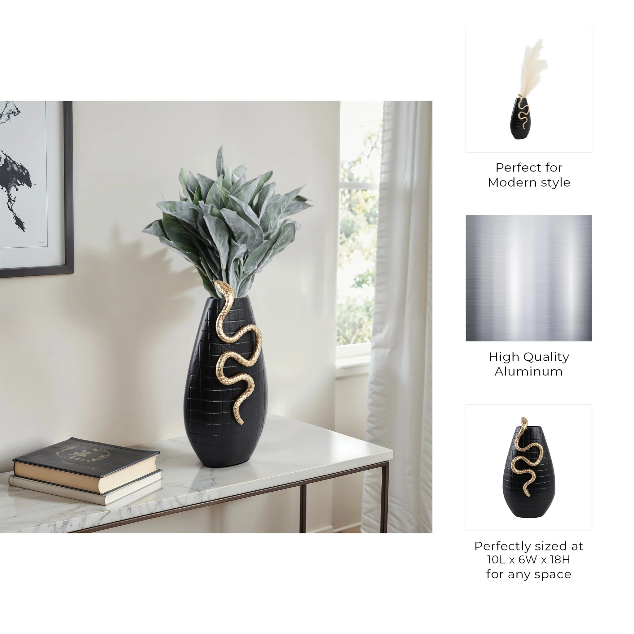16x10" Curved Snake On Vase, Black/gold - Image 9