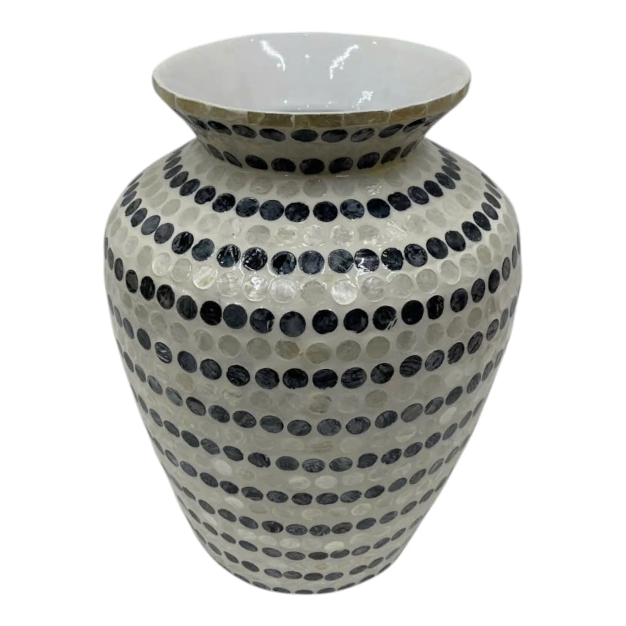 16x12" Capiz Dots Vase, Ivory/blue - Image 2
