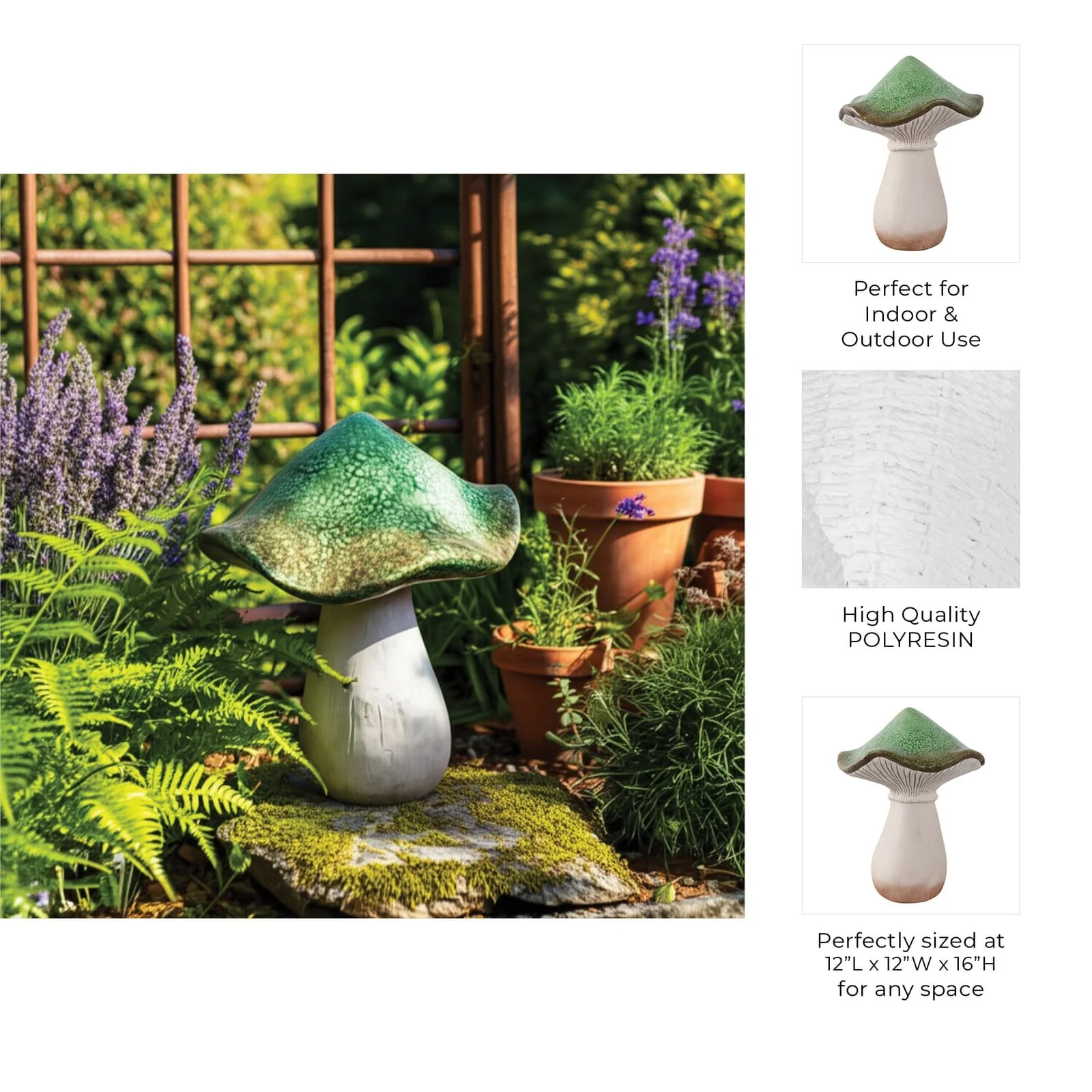 16x12" Garden Mushroom, Green/grey - Image 10