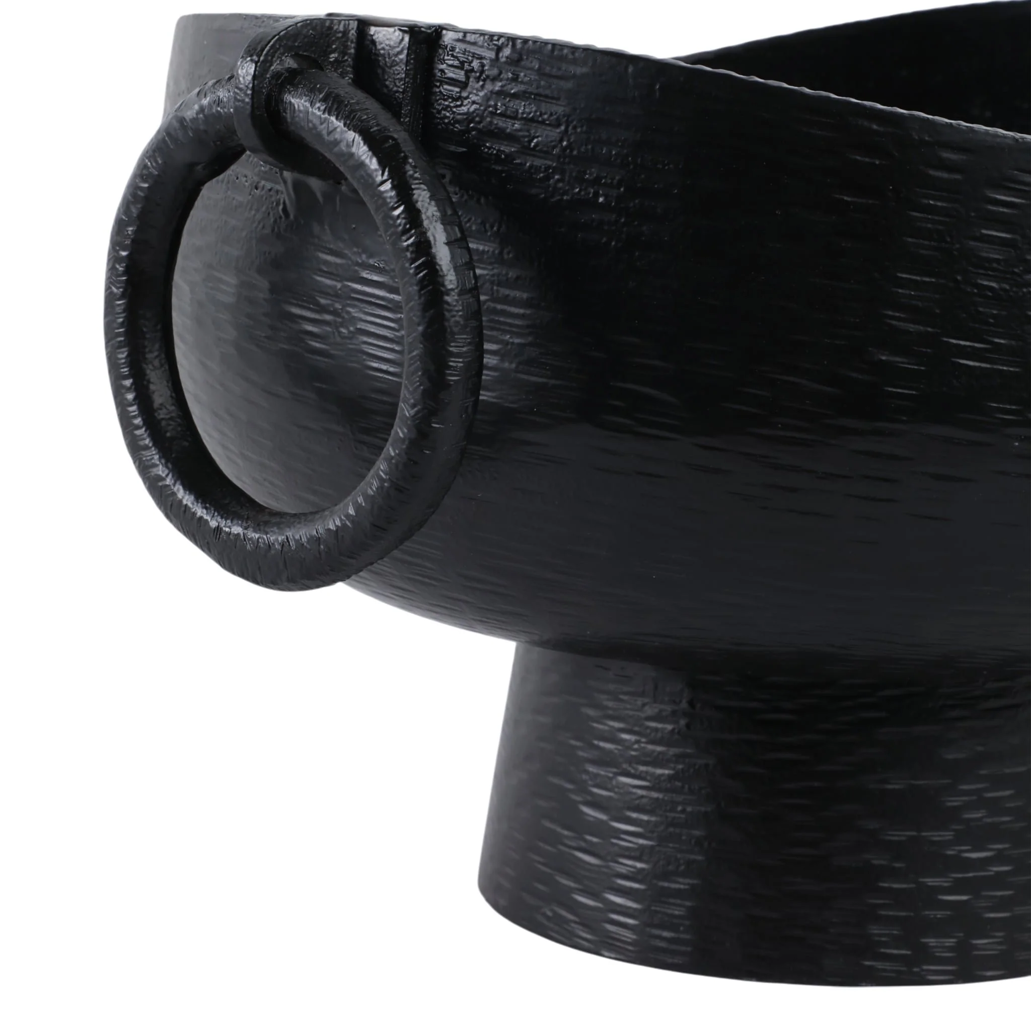 16x13" Metal Pedestal Bowl With Ring Handles, Blk - Image 5