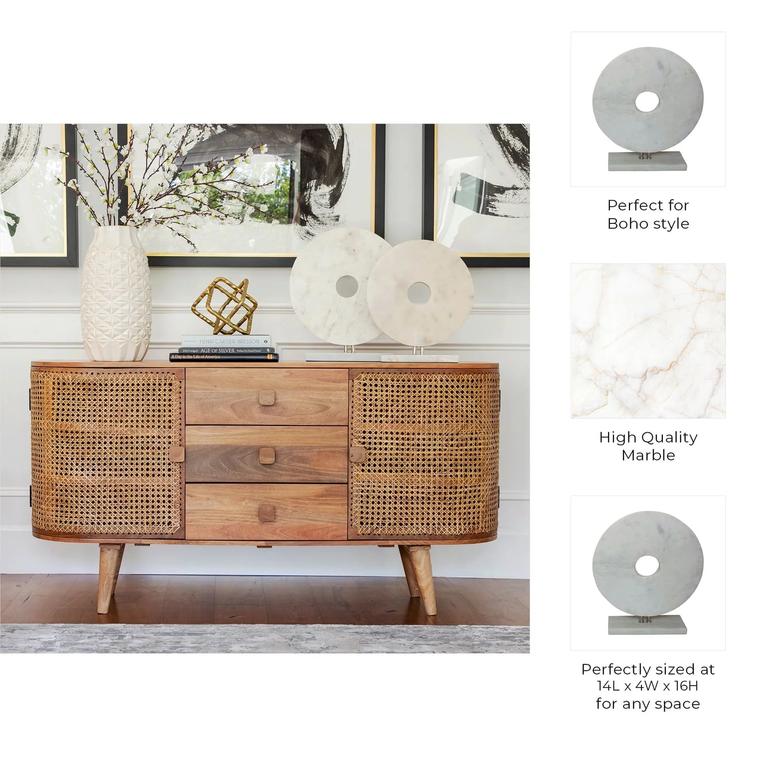 16x14" Marble Disc On Stand, White - Image 3