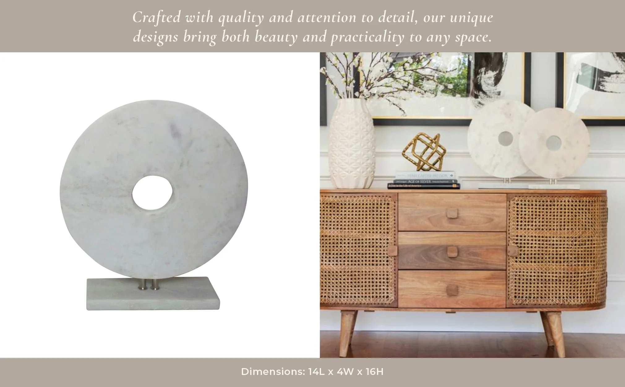 16x14" Marble Disc On Stand, White - Image 6