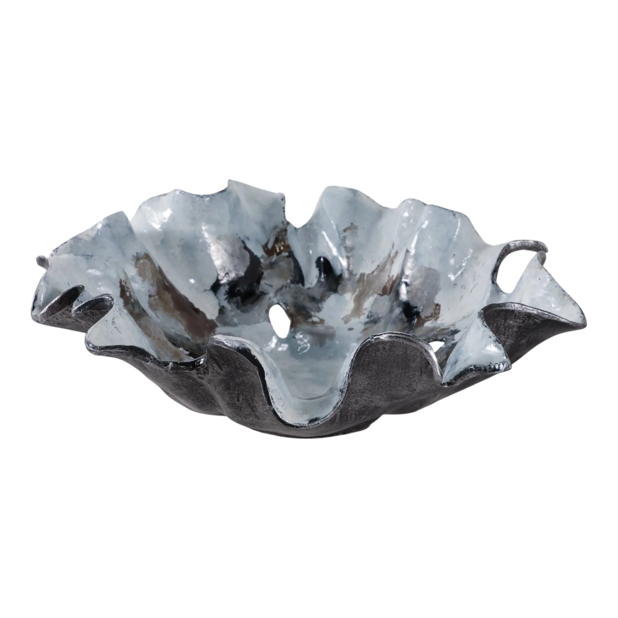 16x15" Abstract Flower Metal Bowl, Blue Multi - Image 3