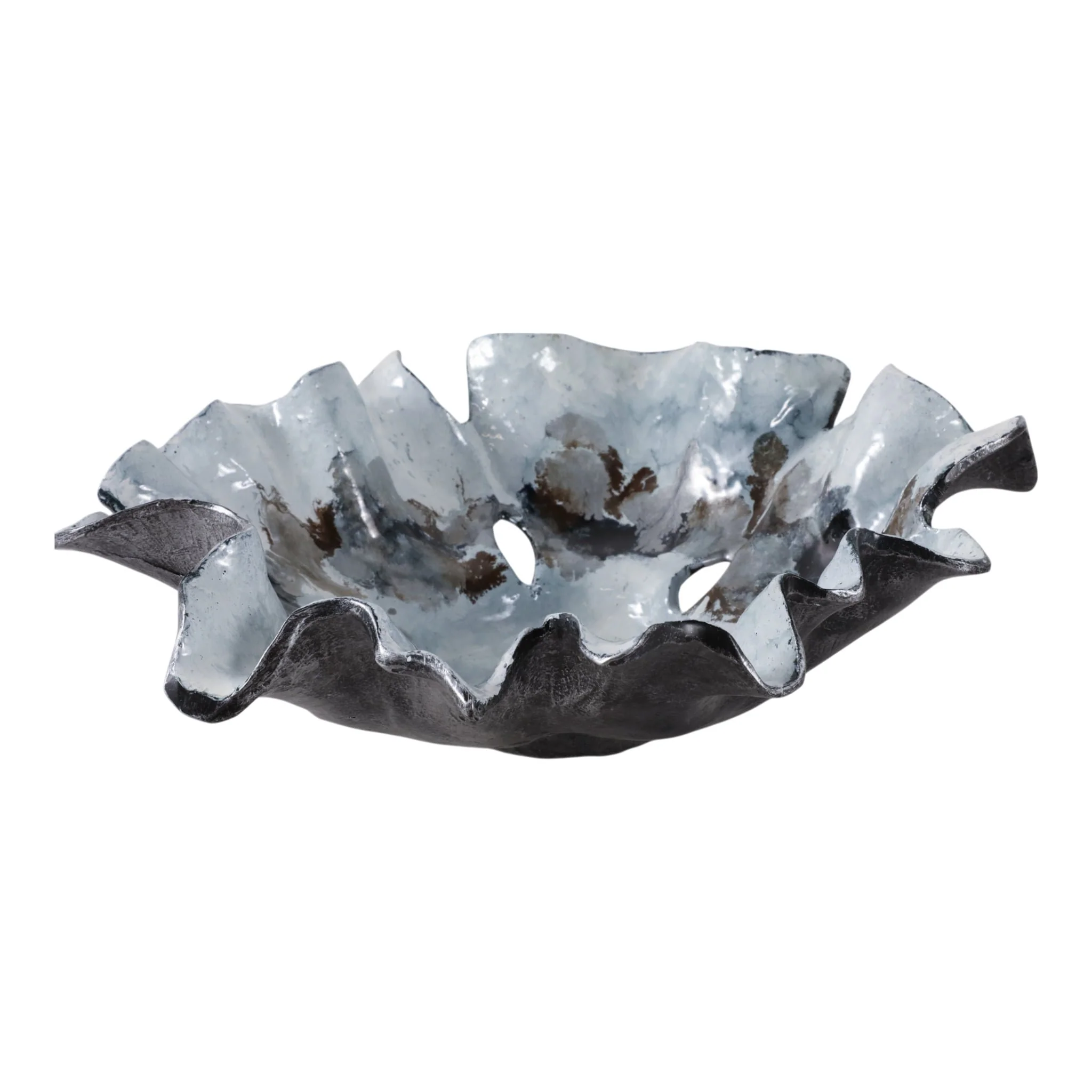 16x15" Abstract Flower Metal Bowl, Blue Multi - Image 4