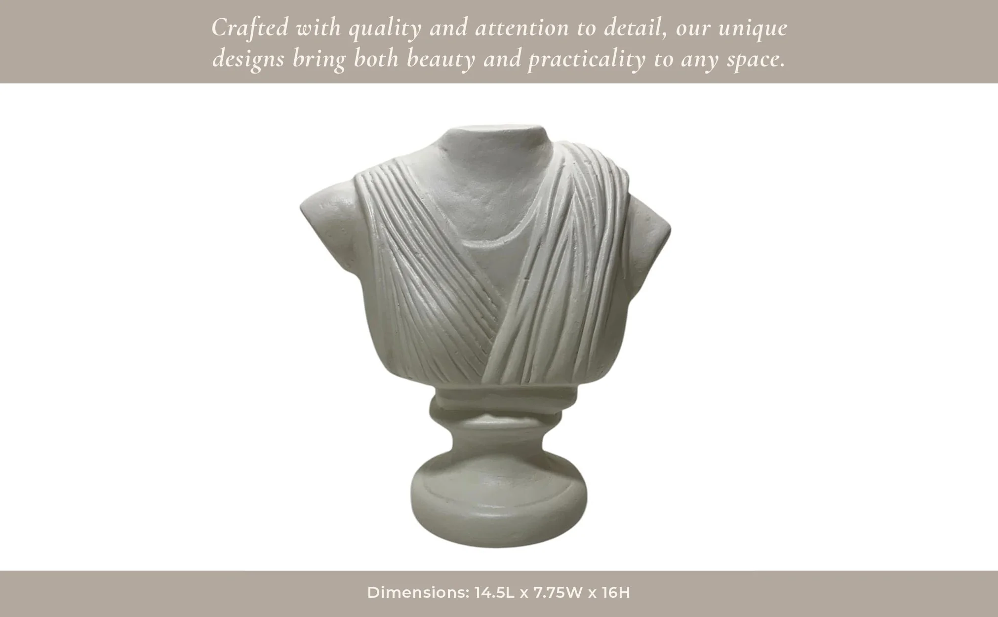 16x15" Paper Mache Bust, Ivory - Image 15