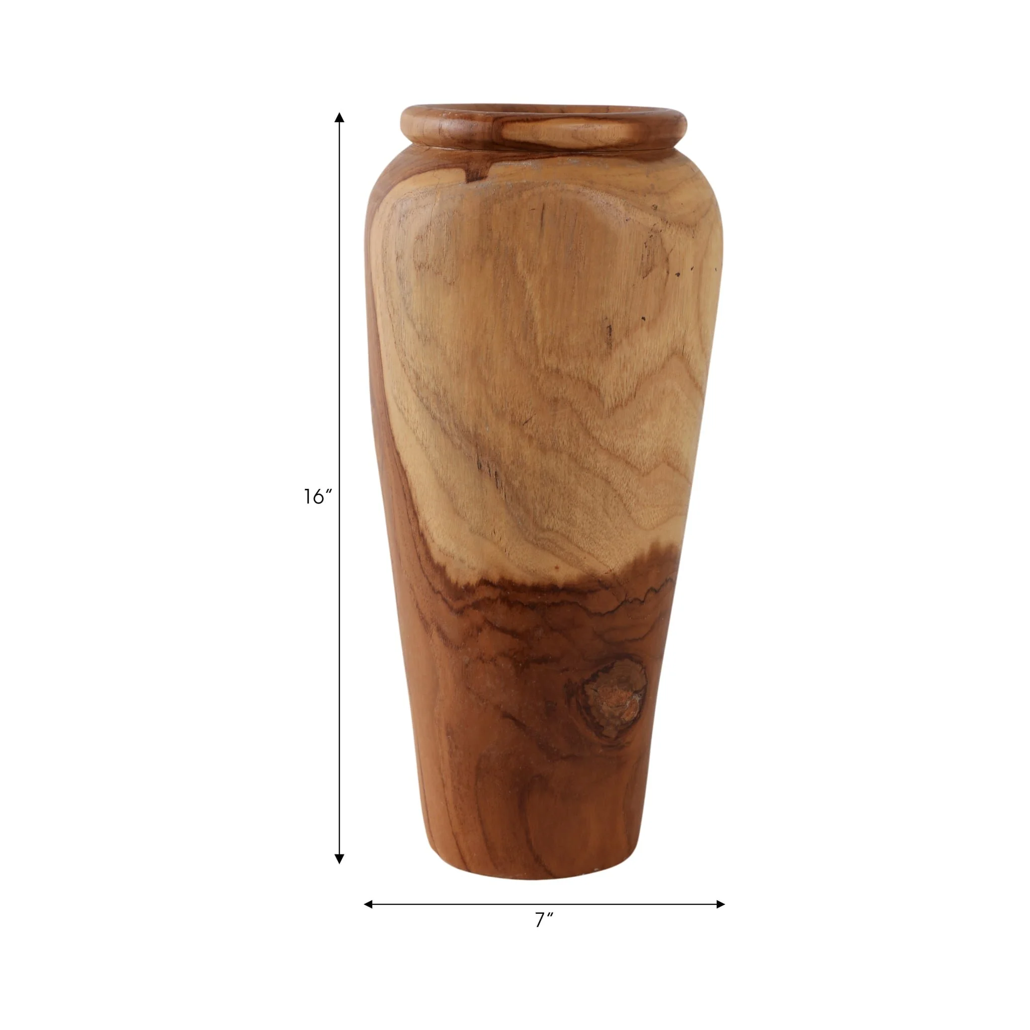 16x7" Teak Wood Vase, Brown - Image 8