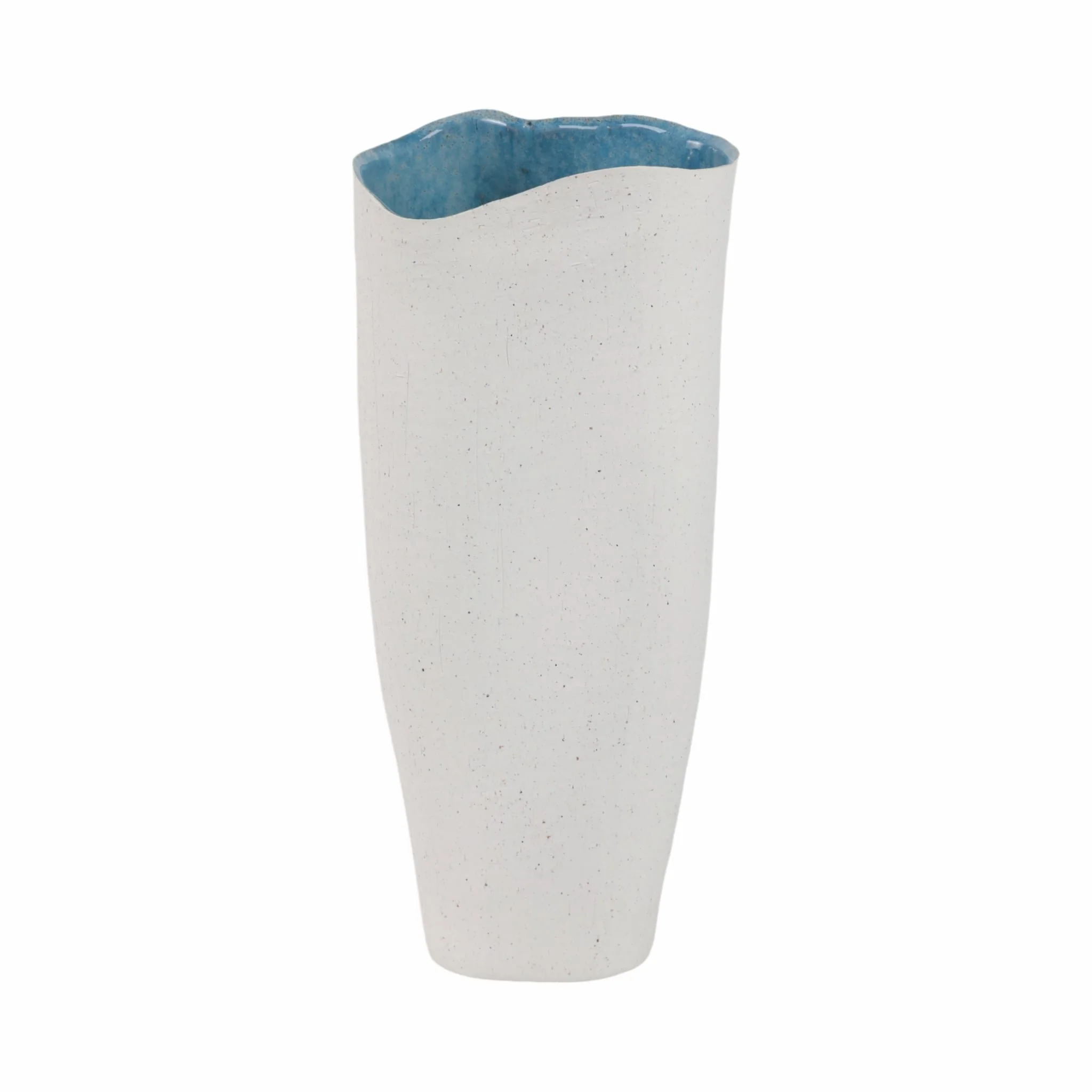 16x7" Textured Organic Vase Reactive Inside, White - Image 4