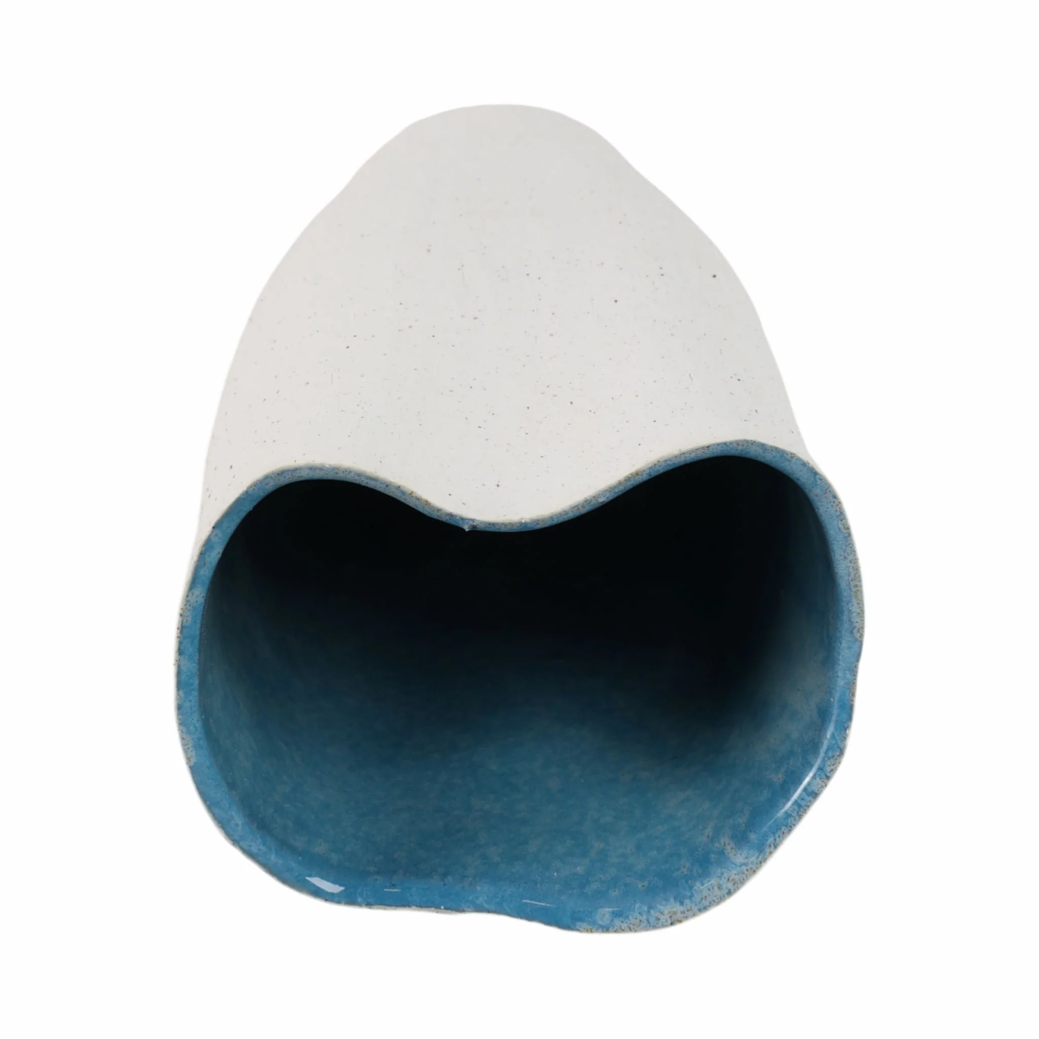 16x7" Textured Organic Vase Reactive Inside, White - Image 6