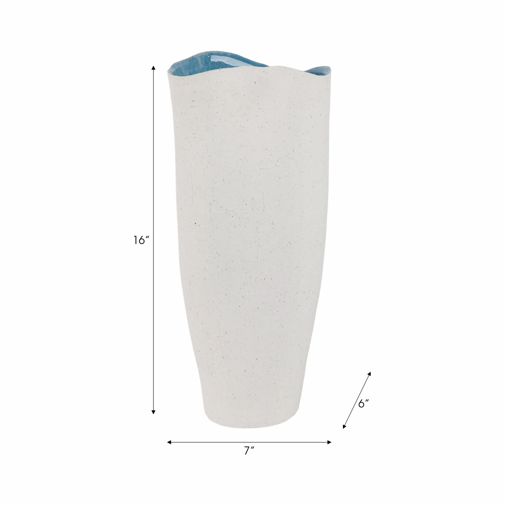 16x7" Textured Organic Vase Reactive Inside, White - Image 8