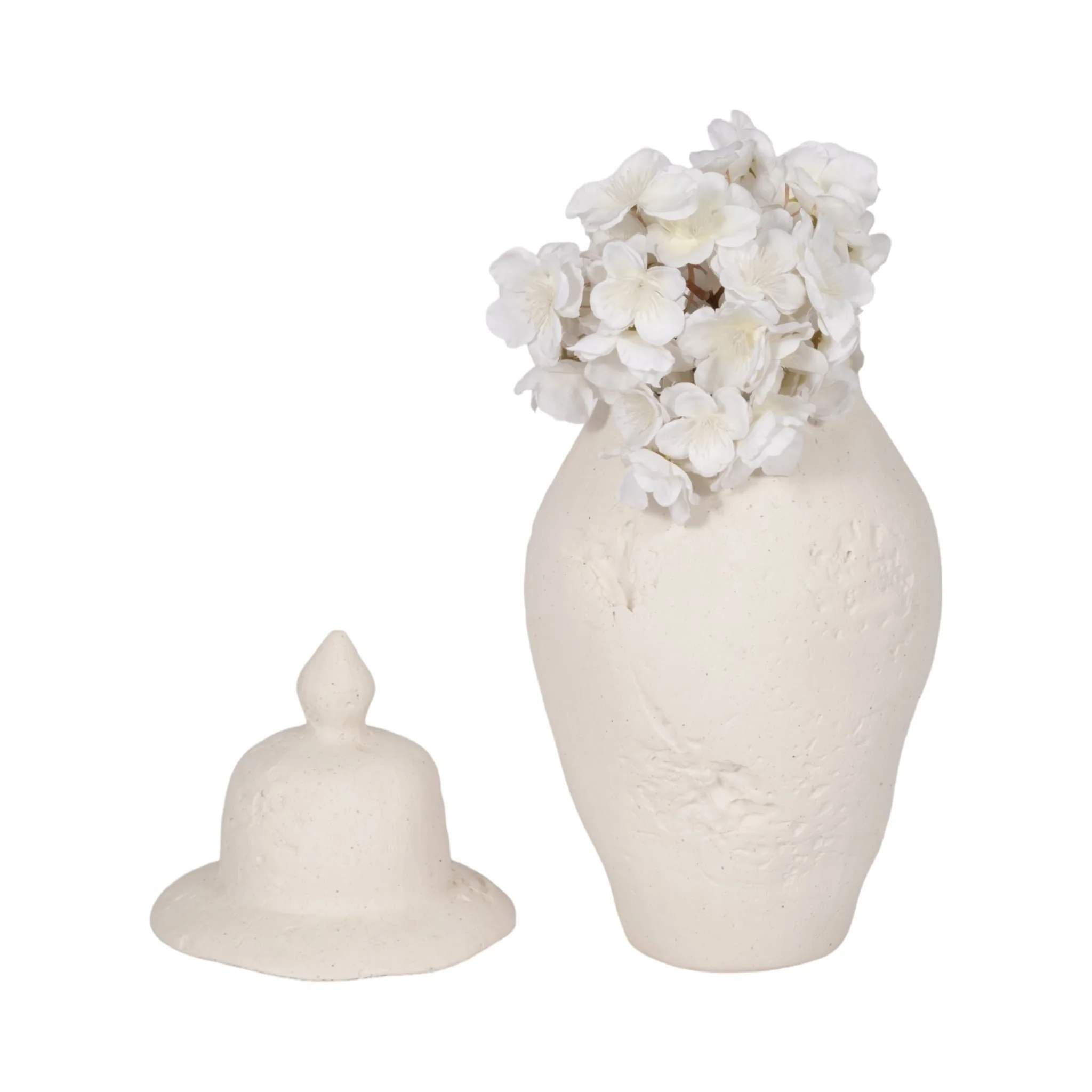 16x8" Cast Stone Finish Temple Jar, White - Image 2