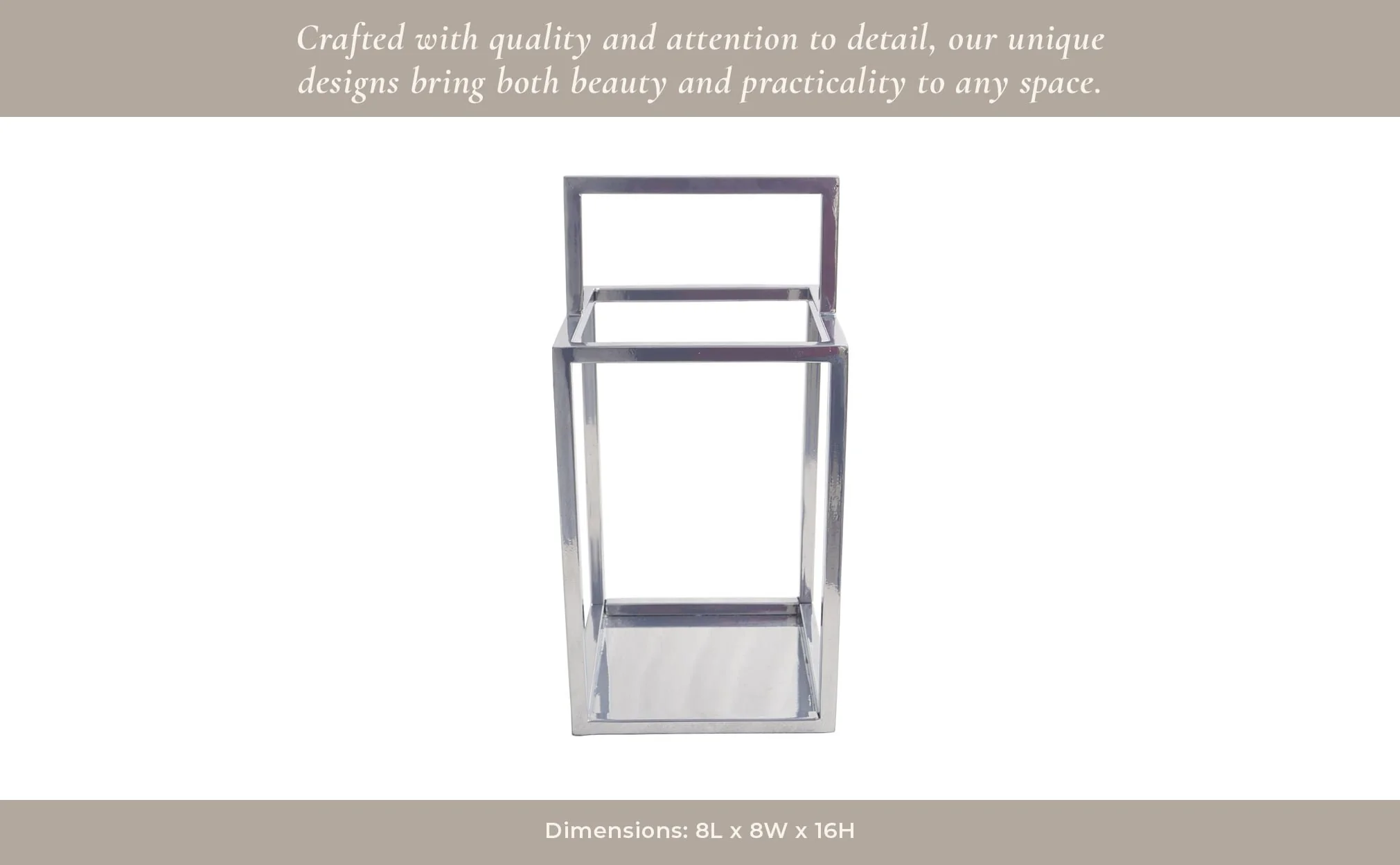 16x8" Squared Lantern With Handle, Silver - Image 6
