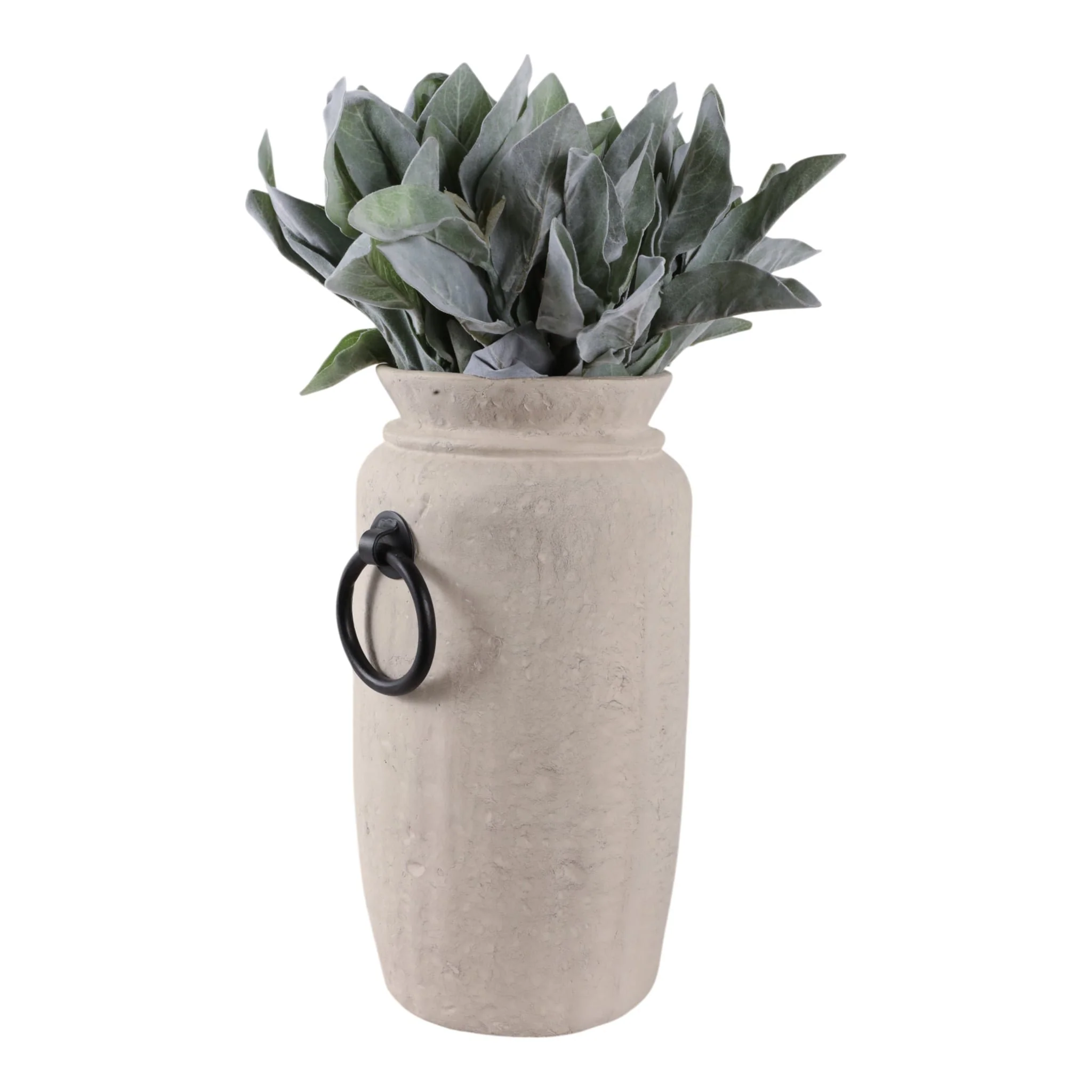 16x9" Ecomix Vase With Metal Handles, Ivory/ Black - Image 2
