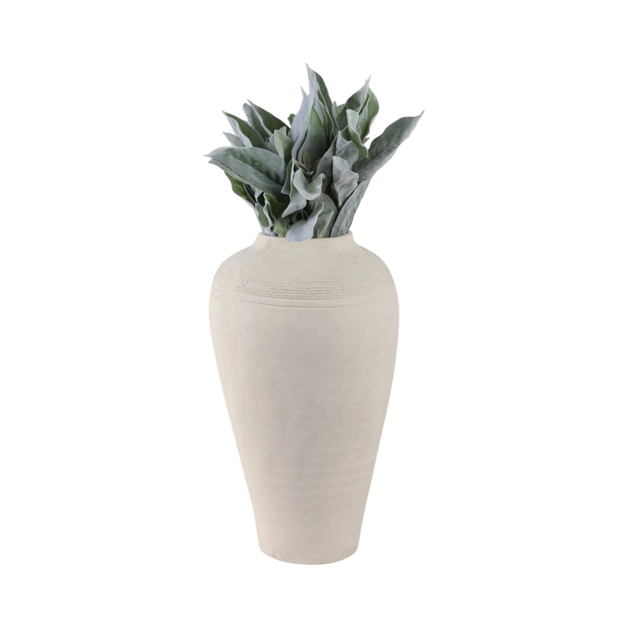 16x9" Paper Mache Ribbed Floor Vase, Ivory - Image 2