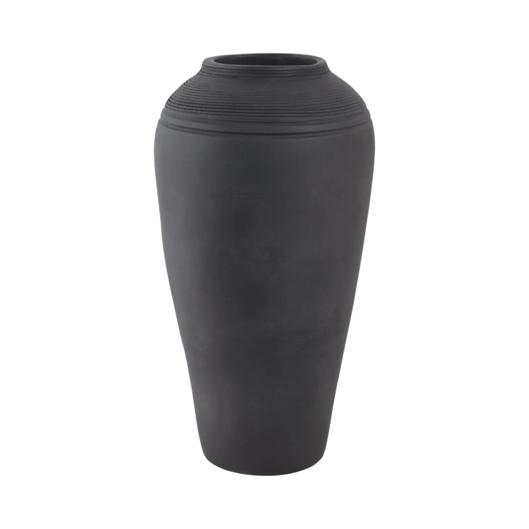 16x9" Terracotta Ribbed Floor Vase, Black - Image 3