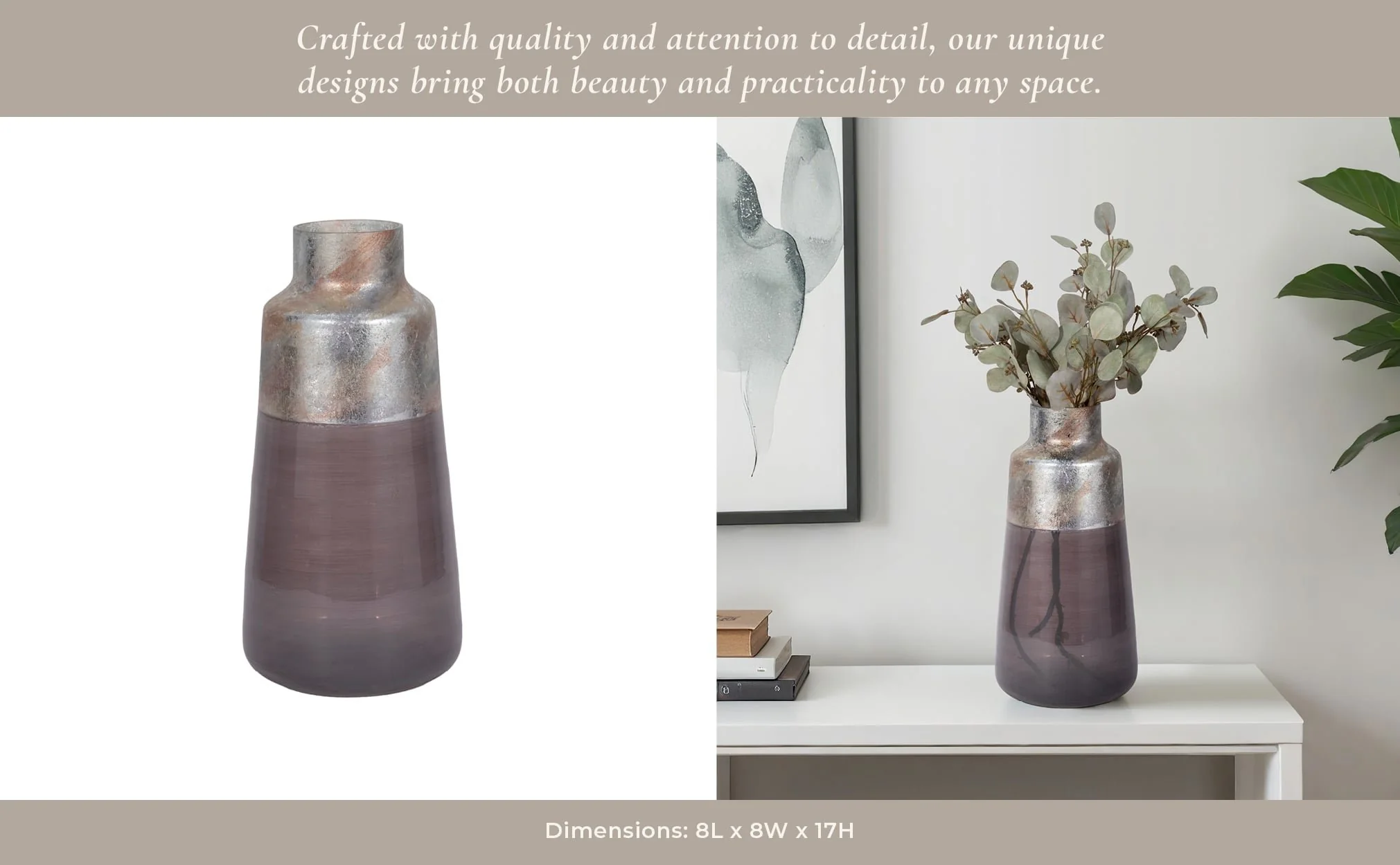 17" 2-tone Glass Vase, Grey Multi - Image 11